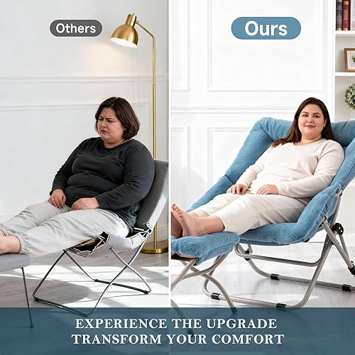 Miniatura 96 de Silla platillo, cómodas sillas de dormitorio, silla plegable de piel sintética de gran tamaño, silla plegable con marco de metal para sala de estar,