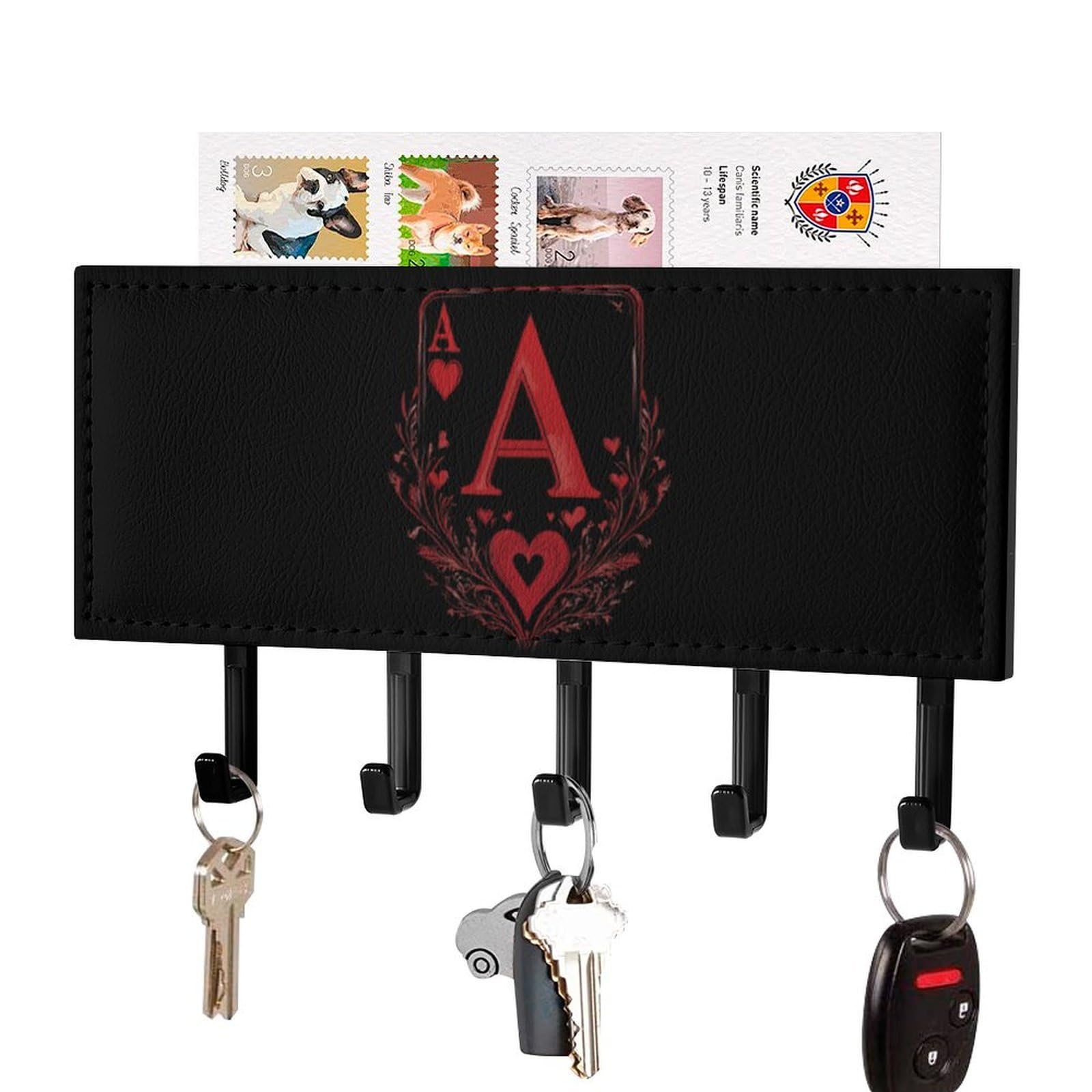 NCLQVJXZKHW A Red Heart Poker Key Holder with 5 Hooks Key Hooks Wall Mounted Key Racks Key Hanger Organiser Shelf