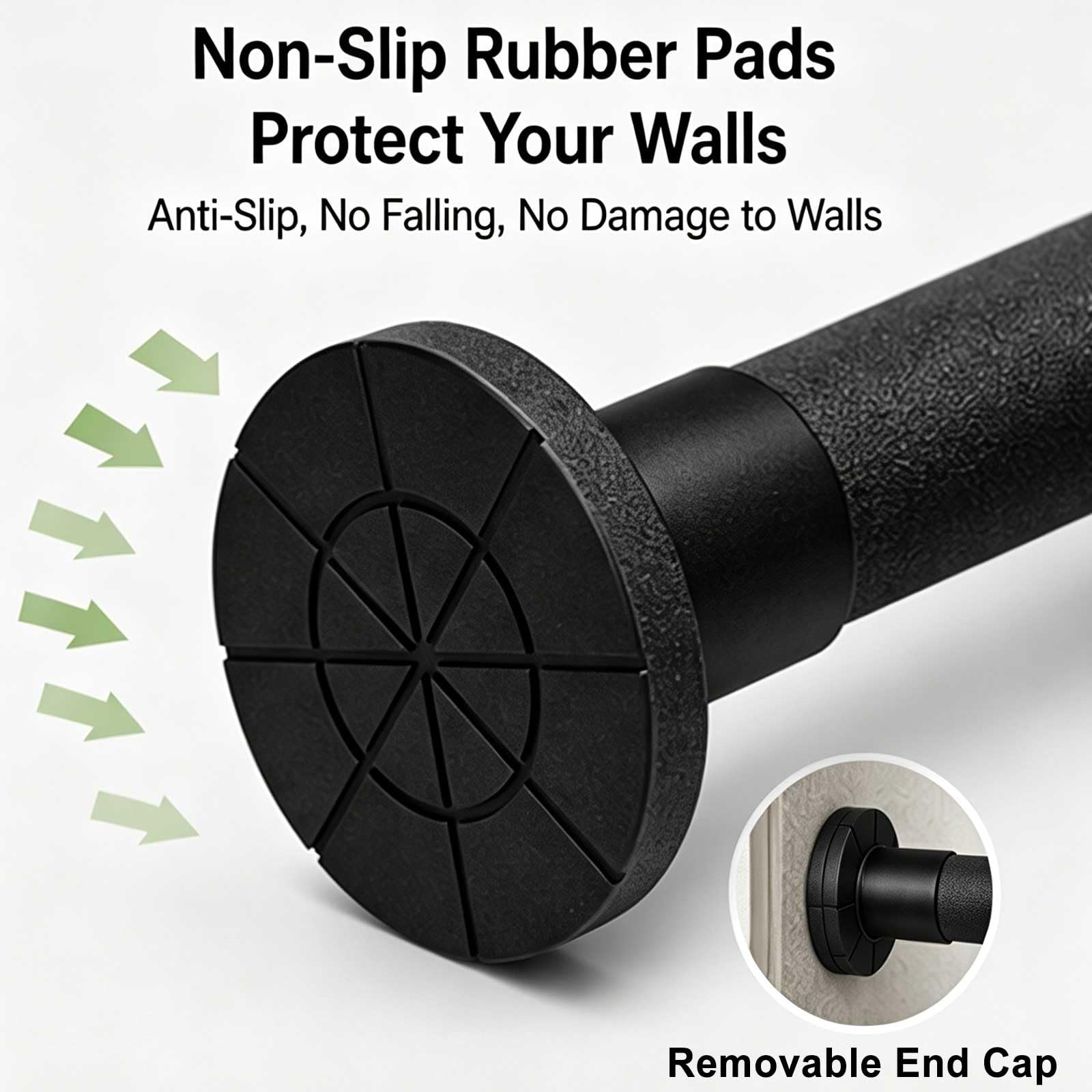 Barre Rideau Extensible Sans Perçage de 50 à 260 Cm, Tringle de Douche Diamètre 25 Mm pour la Maison, la Salle de Bain et le Dressing, Antidérapante(Black,110-200cm/43-79in)
