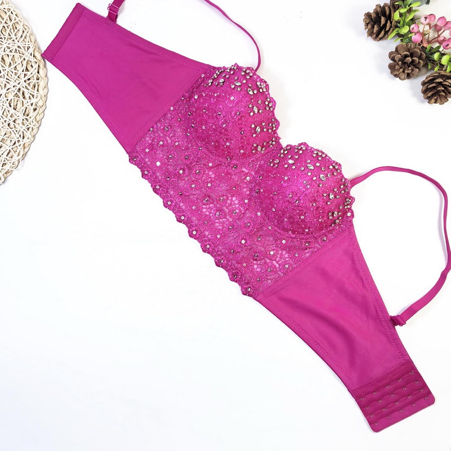 Women's Rhinestone Bustier Top Corset Sexy Club Party Crop Lace Going Out Sleeveless Top Vest Bra with Underwire - Image 3