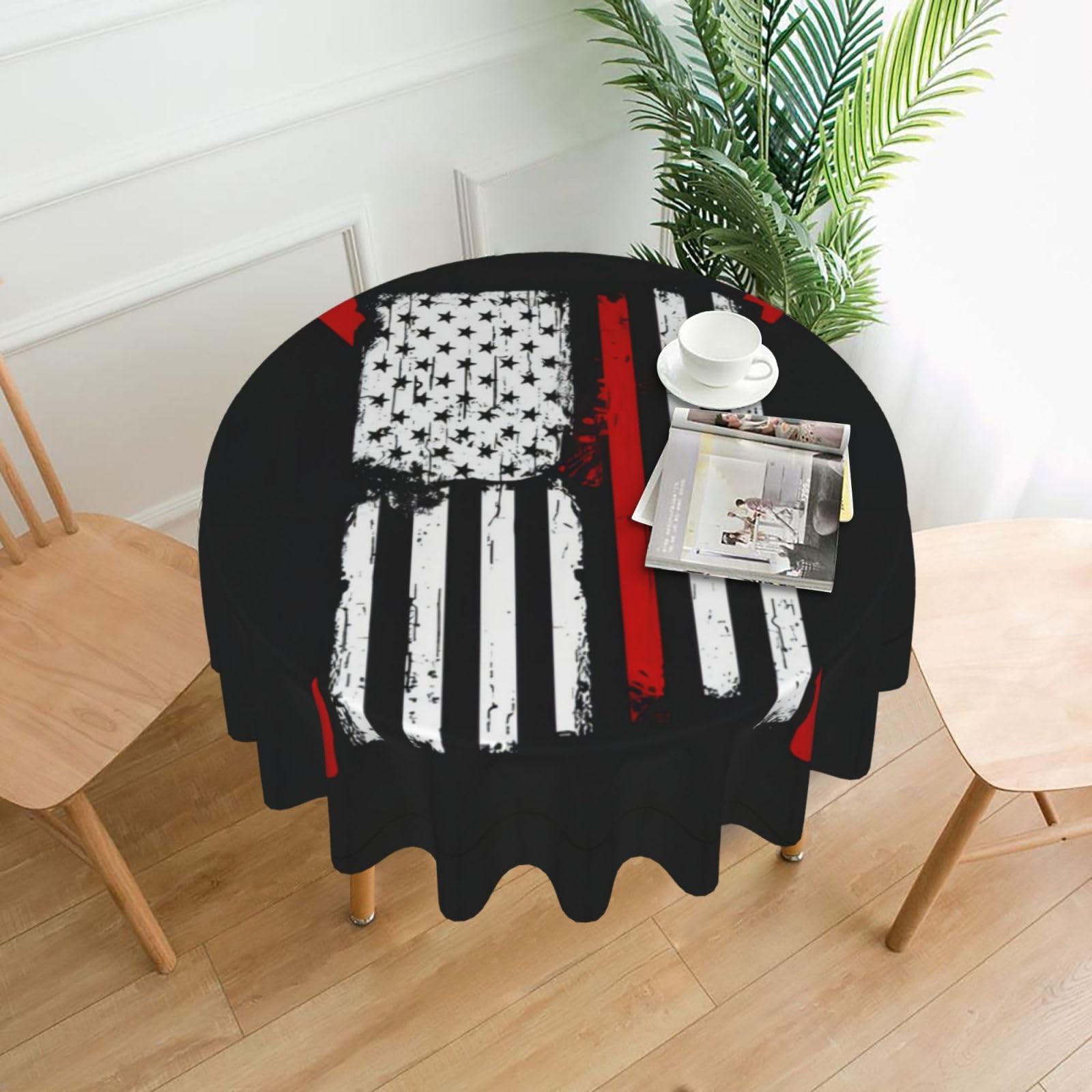 hhxvcv Firefighter American Flag Round Tablecloth – Dining Table Cover