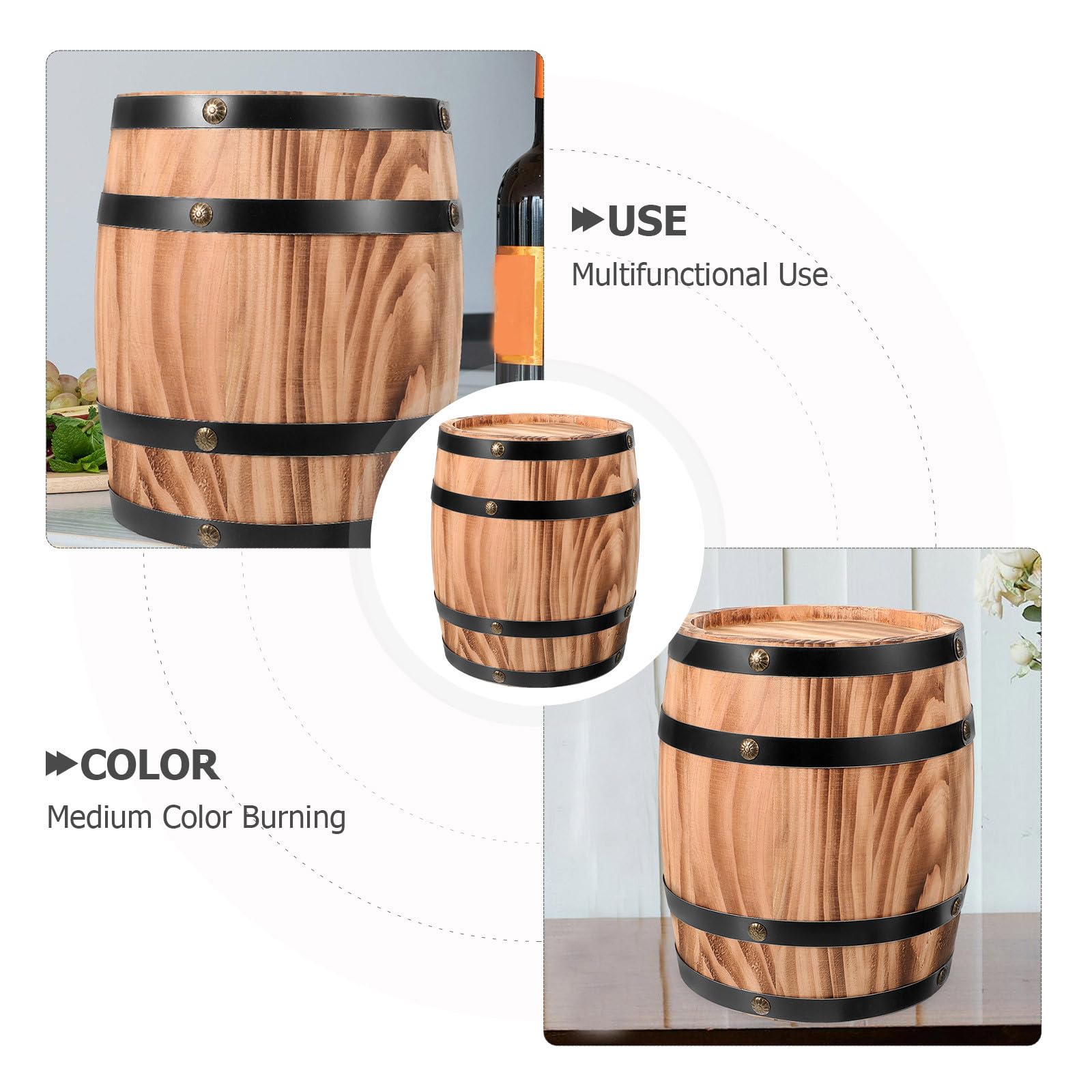 OSALADI Adorno Decorativo Barril de Vino de Madera Artesanal Vintage, Accesorio Fotográfico para Hogar y Jardín Diseño Retro y Acabado Café — view 3