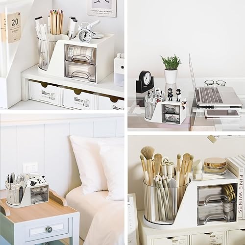 Miniatura 6 de Marte Vanci Organizador de escritorio, organizador de maquillaje de plástico con cajones, caja de almacenamiento de papelería de escritorio con