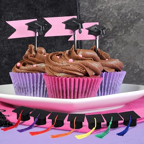 Miniatura 5 de 36 mini gorras de graduación 2024 con borlas para botellas de vino de graduación (gorra negra con borla verde)