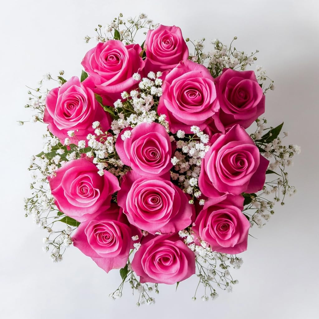 GlobalRose Fresh 2 Dozen Hot Pink Roses & Fillers - Fresh Flowers Bouquet for Mother's Day