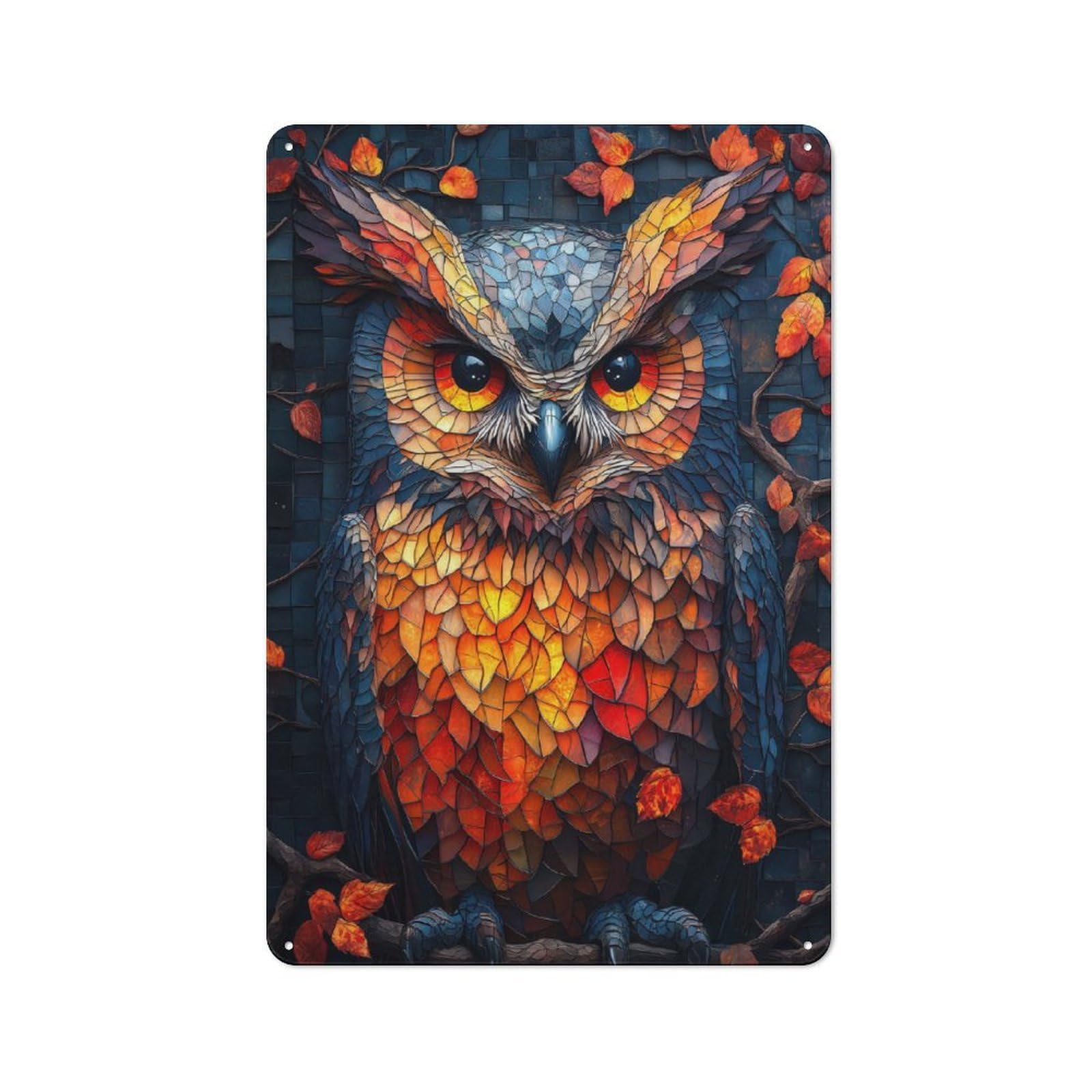 Junmoney Mosaic Owl Rustic Metal Plaque 30X20cm For Studio Or Craft Room, Suited To Craft Room Decorators