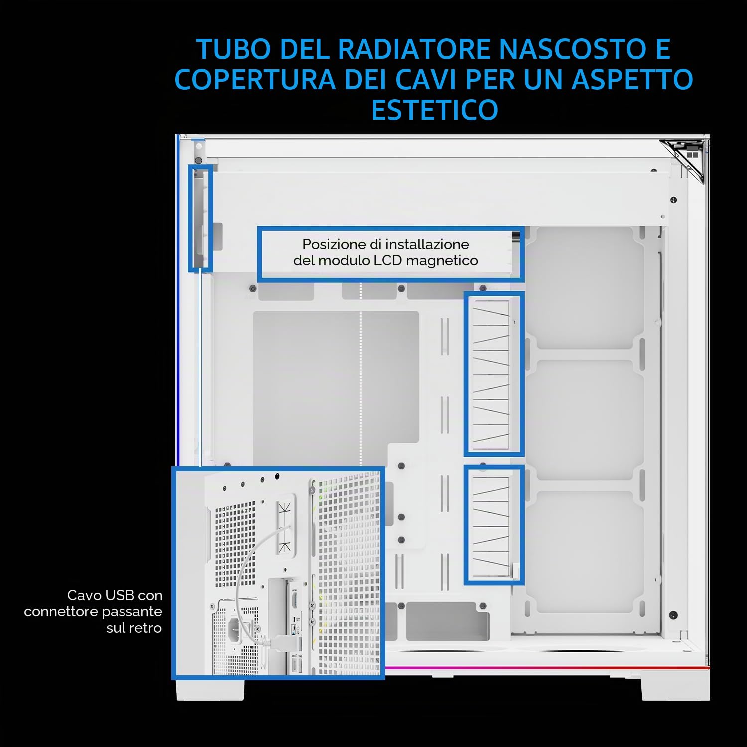 Thermalright A70 Vision Bianco- Case PC con display da 9,16 pollici | vetro di sicurezza panoramico, torre ATX, supporta scheda madre ATX/schede grafiche da 42cm
