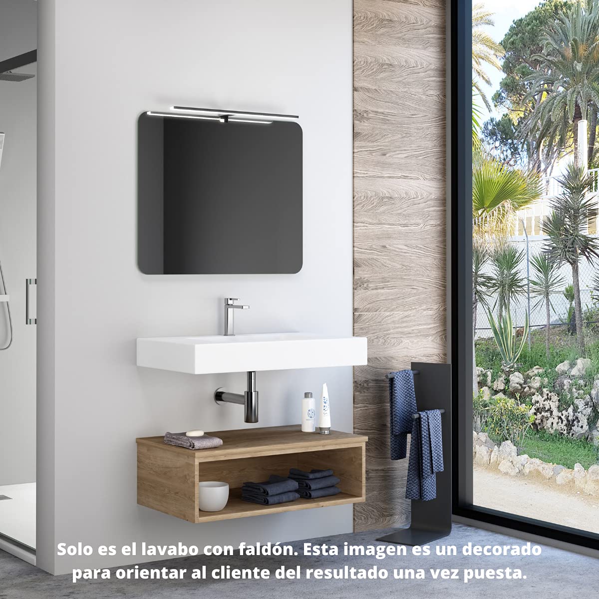 Lavabo con Faldón para Baño Solid Surface Suspendida | Lavabo Flotante | Fondo 46cm | Espesor 10cm | 70 cm. Blanco Mate (1 Seno)