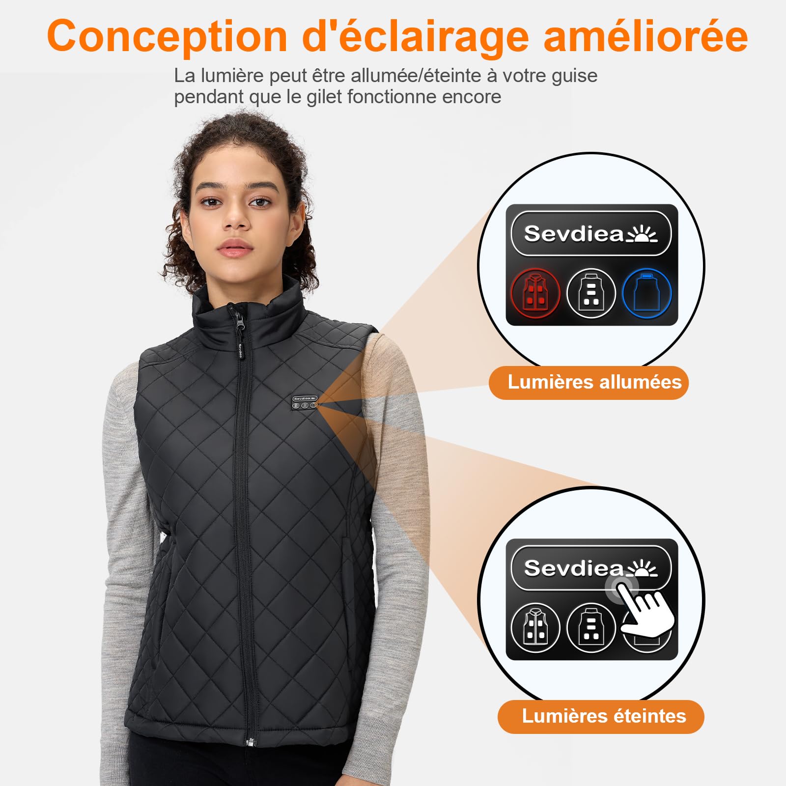 Gilet Chauffant Femme avec Batterie Incluse de 16000mAh 7.4V, Electrique Gilet Chauffant Matelassé Léger-S