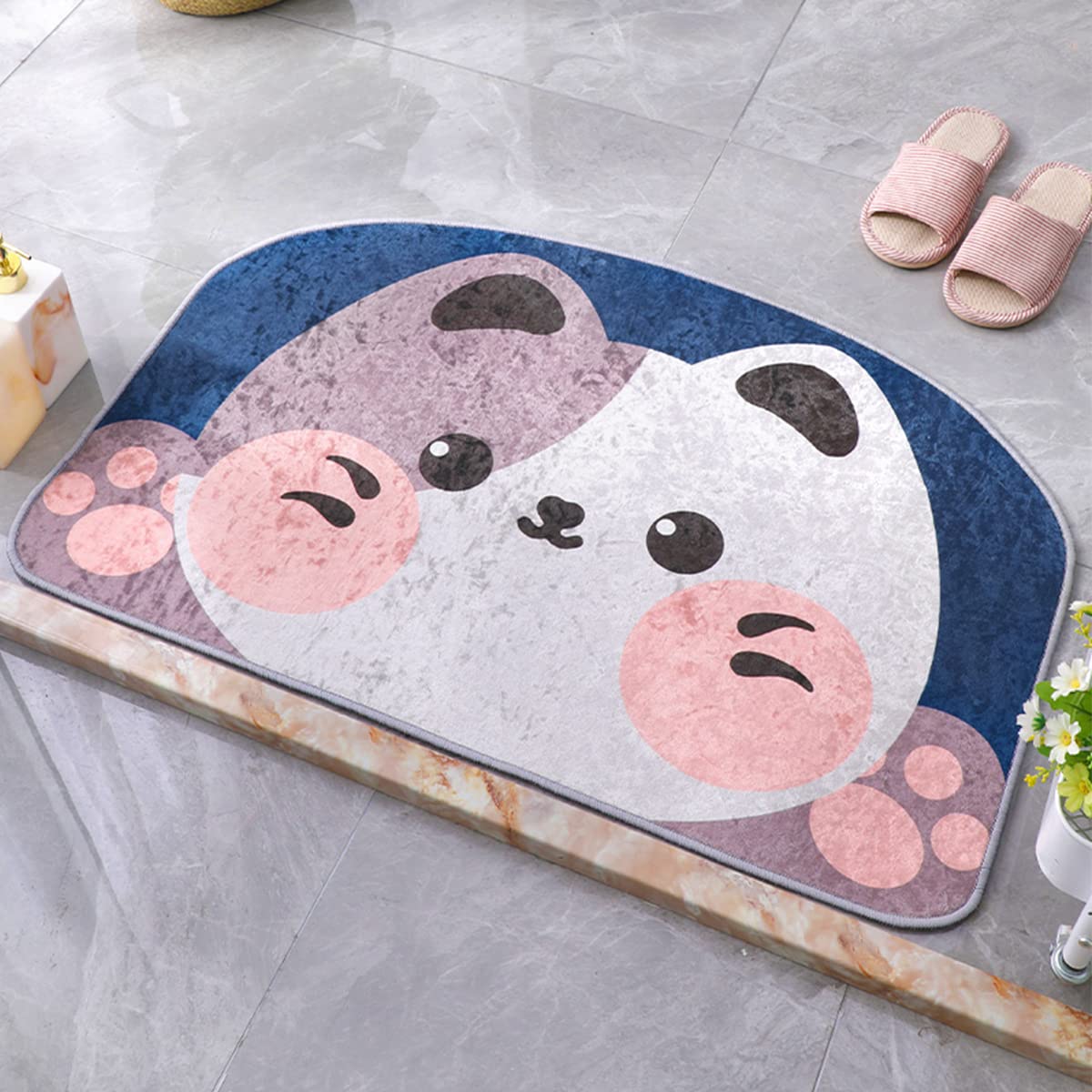 - wolpin Microfiber Anti-Slip Bath Mat (40 X 60 Cm) Quick Water Absorbent Diatomite Door Mat Bathmat For Home, Kitchen, Soft Cute Cat, Round, Multicolour