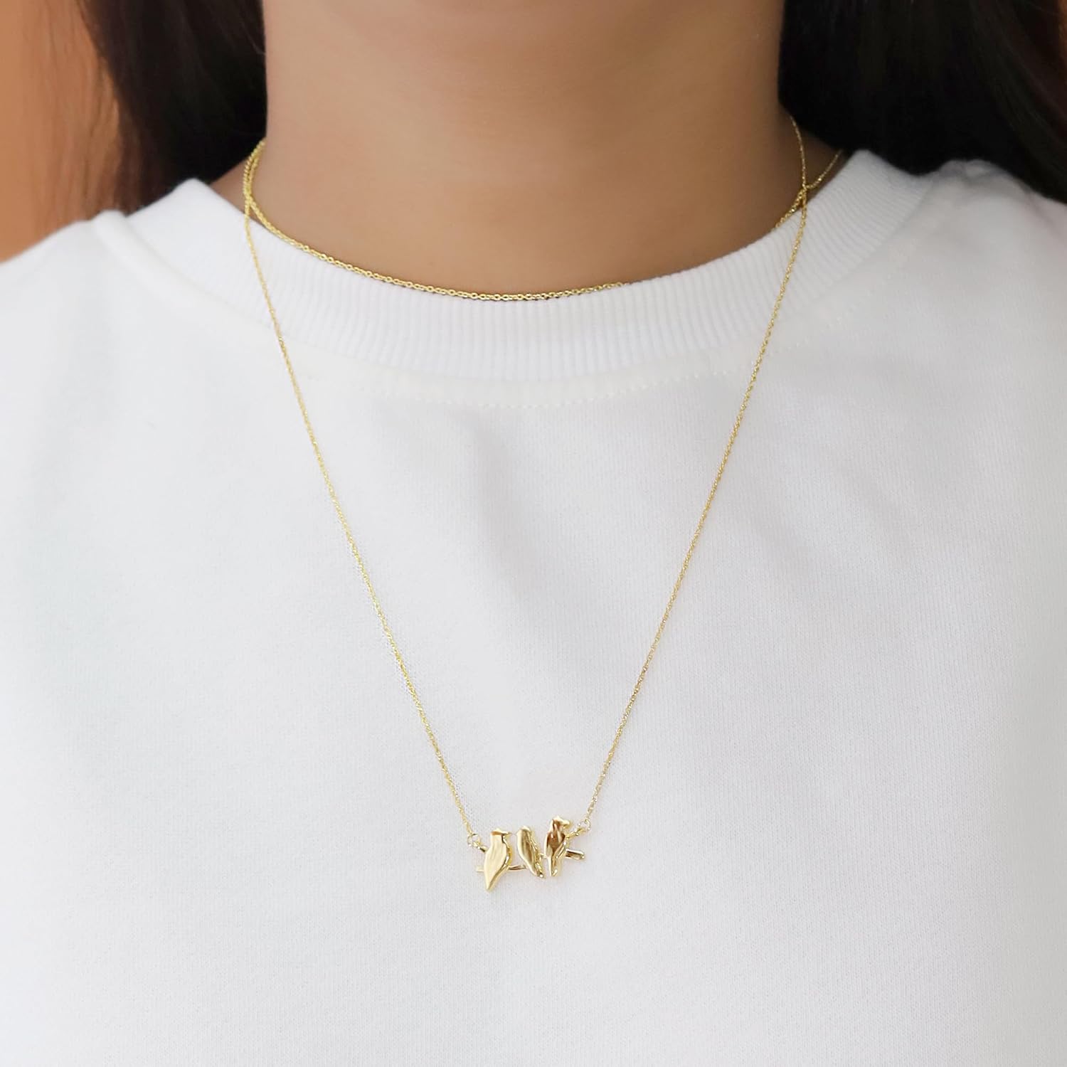 3-Mini Bird Pendant Necklace For Women In 14K Gold Plated Sterling Silver Plain Jewelry Along With 18" Rope Chain Gift For Her - Image 3