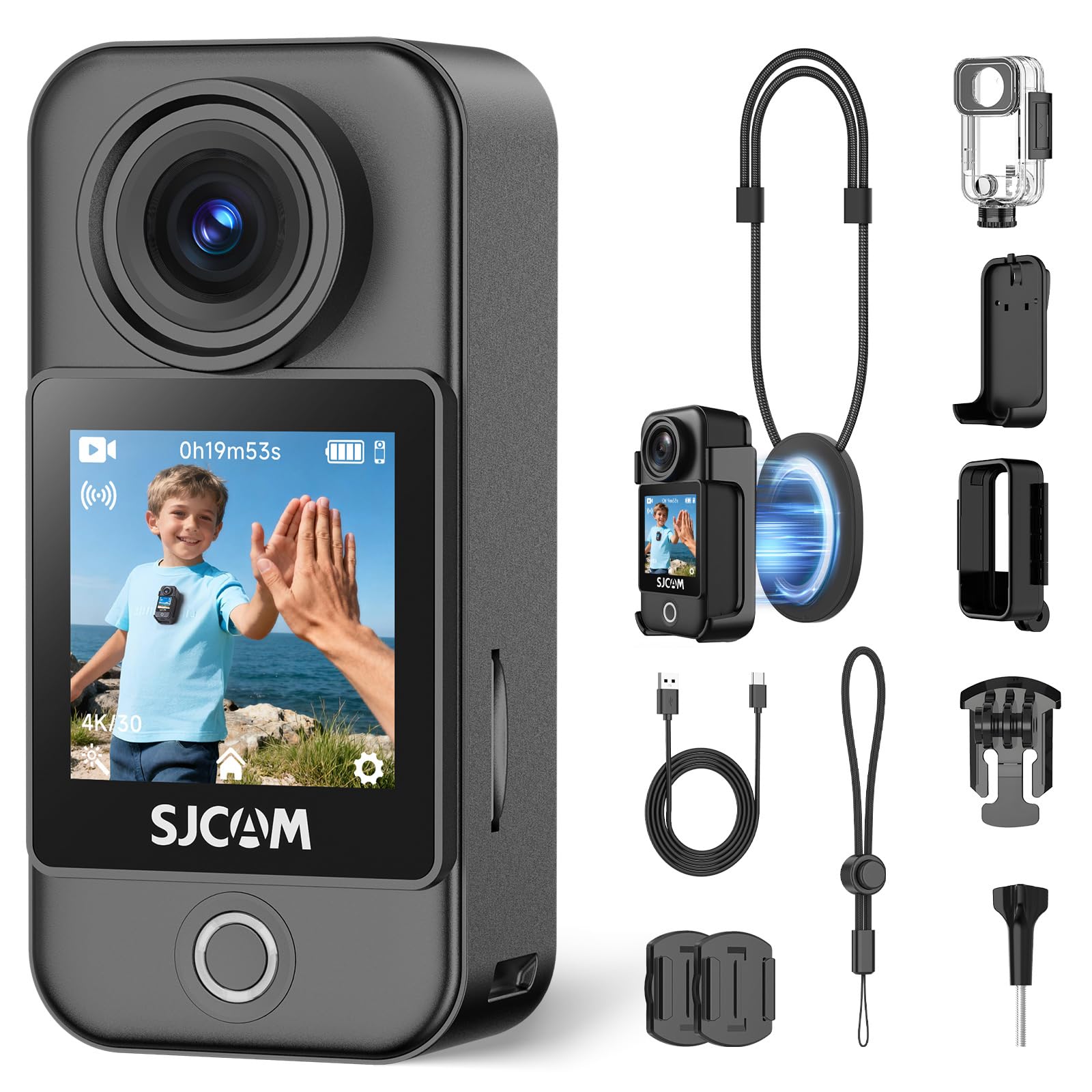 SJCAM C400,Pocket 4K Tiny POV Action Camera,Mini Magnetic Werable Body Camera, Horizon Lock 6-Axis Stabilizer,30M Waterproof, Touch Screen, Built-in Mic for Vlogging,with Helmet Mount Kits,Black-image-27