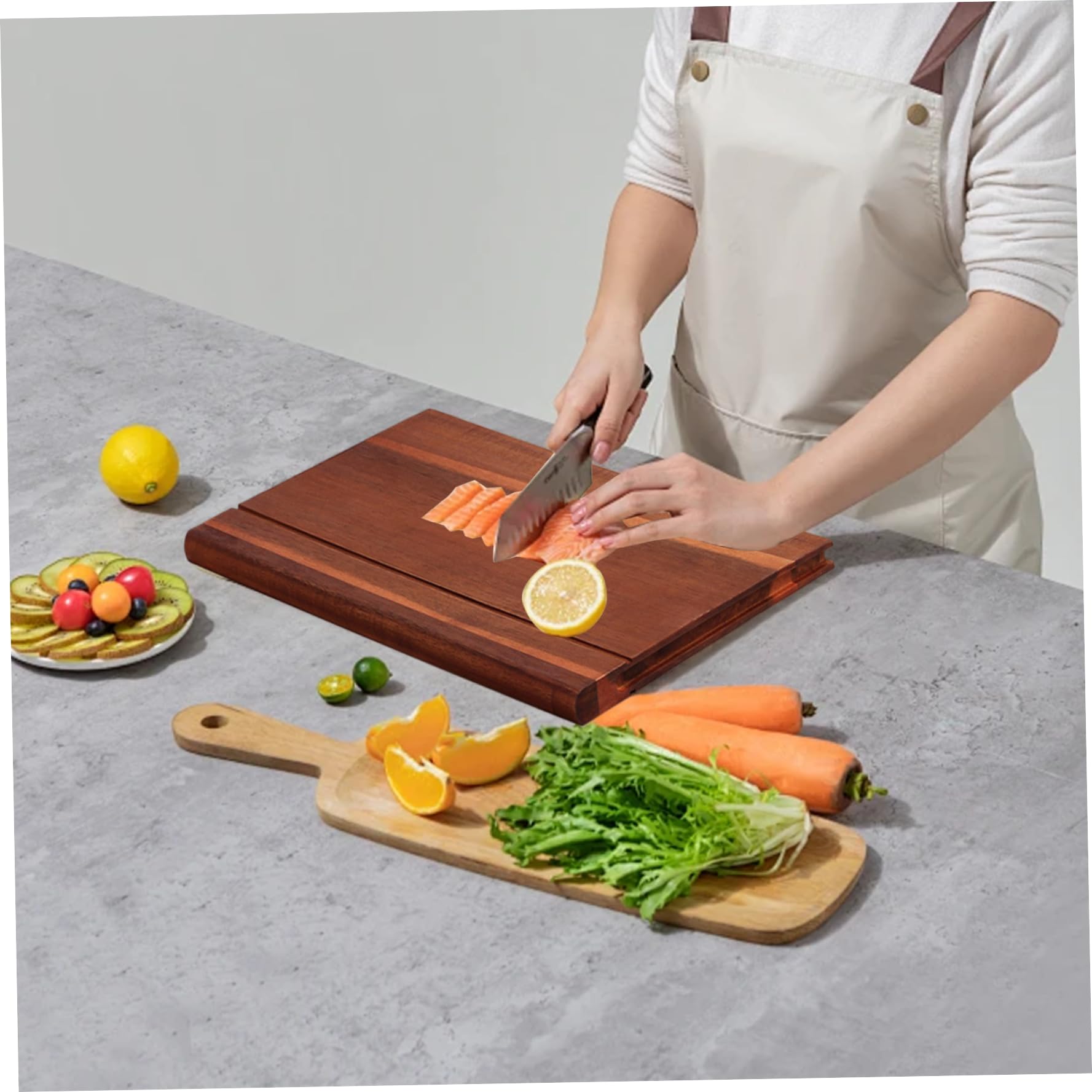 Set di libri da 3 pezzi con tagliere con supporto Taglieri in legno a doppio lato che sembrano libri per verdure da cucina, formaggio, pane e carne.