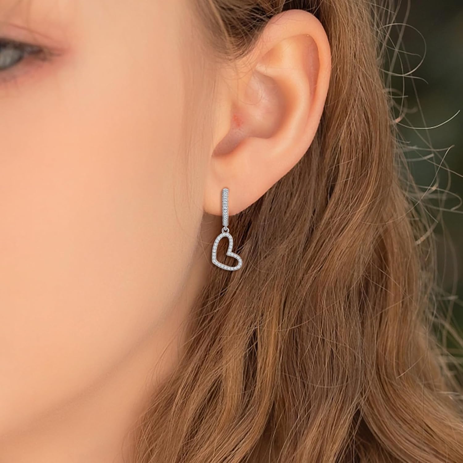 Heart Hoop Earrings for Women - Sterling Silver Double Love Heart-Shaped Earrings for Lady Hypoallergenic Sparkle Cubic Zirconia Loop Earring Classic Jewelry Gifts for Her Wife Mother - Image 2