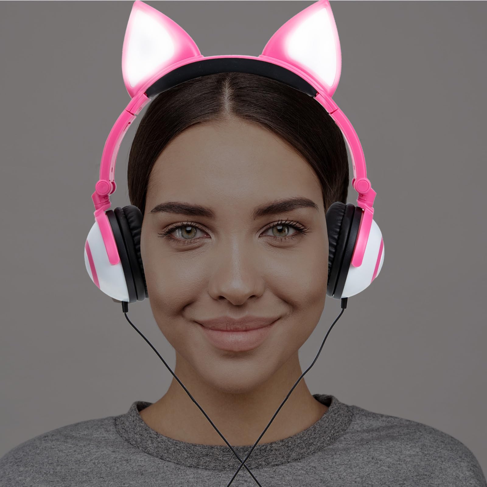 CALLARON Cuffie per Orecchie da Gatto Luminosi, Design Ergonomico in Pvc, Auricolari Pieghevoli Microfono, Adatte per Ragazzi e Ragazze, Plug da 3.5mm