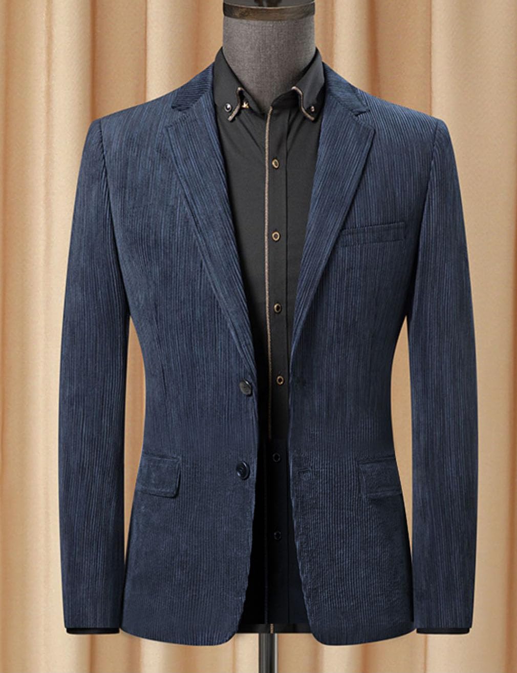 Chaqueta tipo blazer con parche en el codo para hombre, de pana, casual, con solapa de muesca, esmoquin de boda