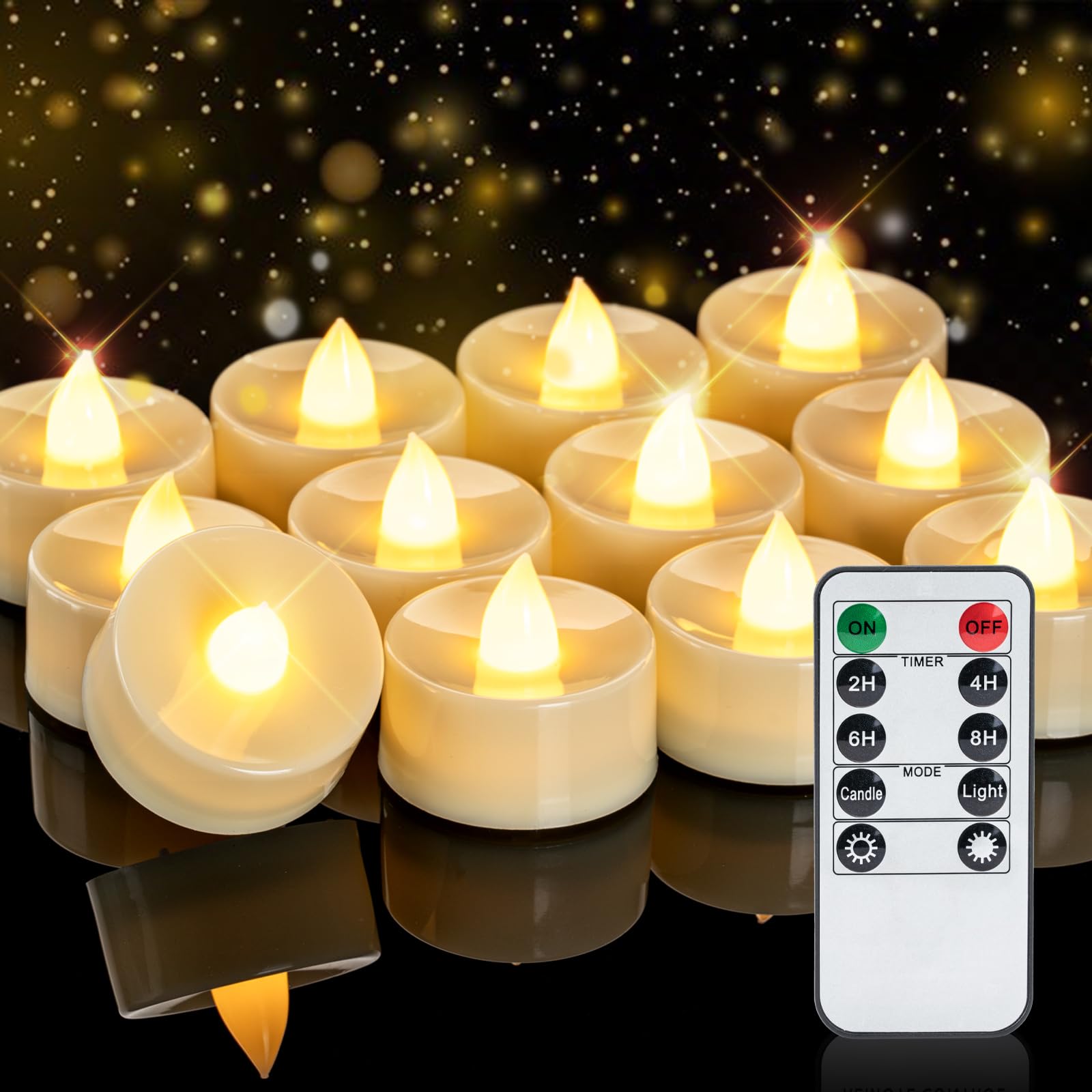 Homemory 400+ Hour 2/4/6/8 Timer 10 KIeys Remote Control Battery Operated LED Tea Lights Flameless Votive Candles, Flicker Bright for Home Decor — image 1