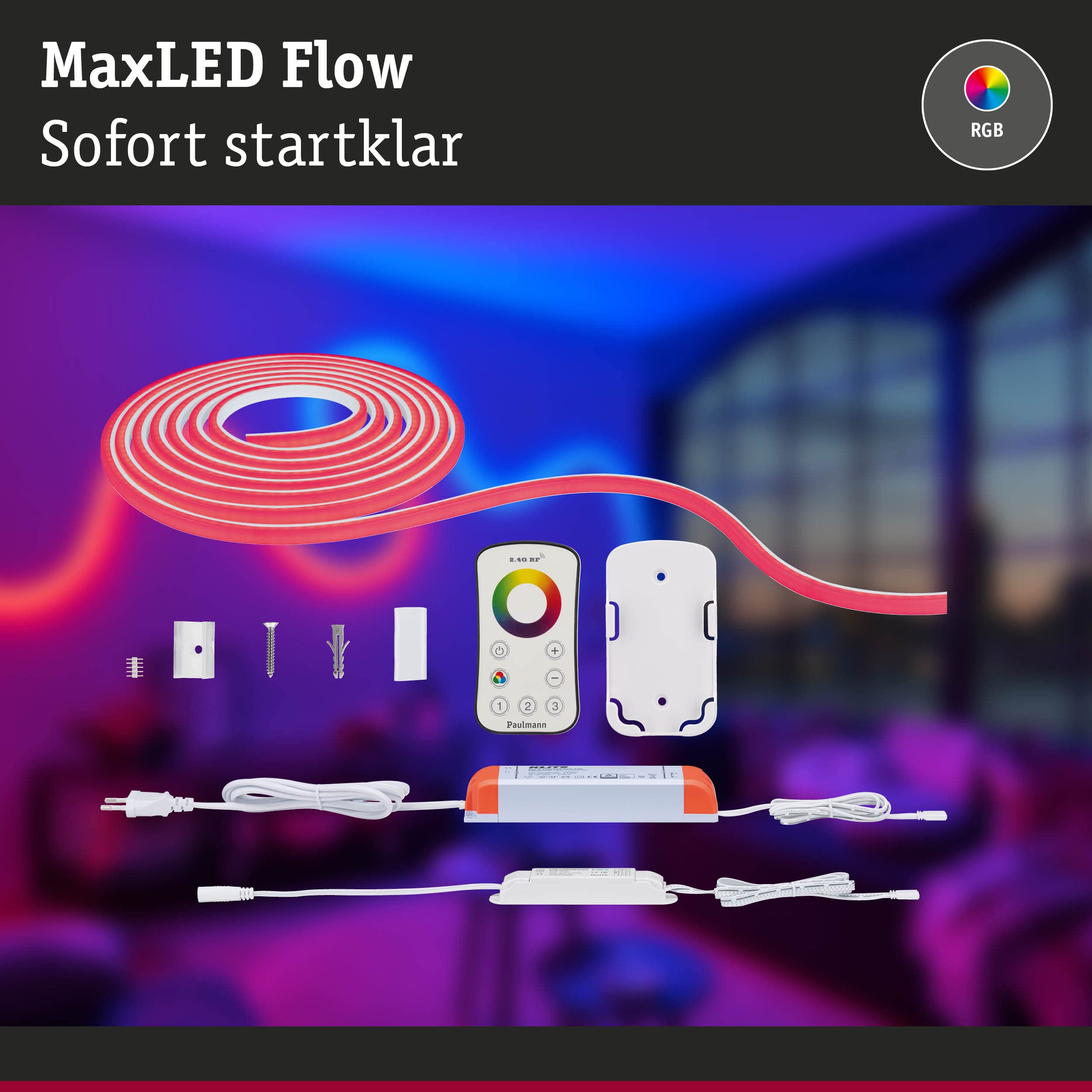 Paulmann 70967 MaxLED Flow Strip 43 Watt LED Stripe Basisset dimmbar 5m RGB Weiß Kunststoff