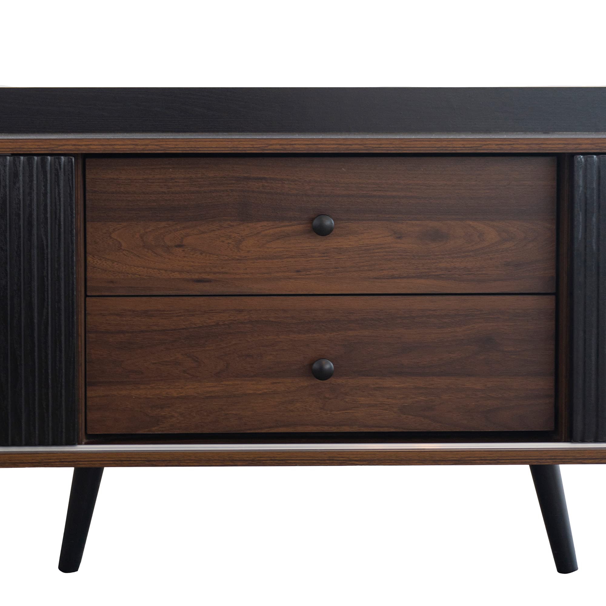Moimhear Casa & Soggiorno, Mobili, Mobile TV con due cassetti, TV Board TV, TV Lowboard basso con due ante scorrevoli. Texture squisita. H58/L160/T40 cm. (nero e naturale), WF303118119