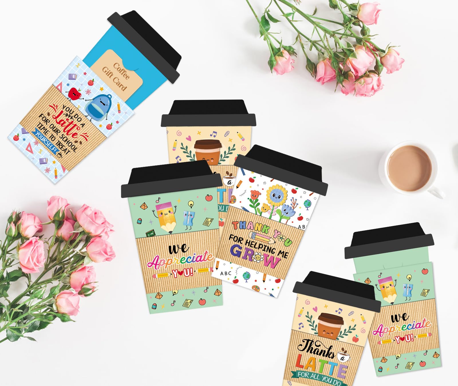 JUESMOS Teacher Appreciation Gift Cards Holders Bulk Thank You Teacher Coffee Gift Card Holder for Teachers Appreciation Week Cute Gifts Card Holder Thank You Greeting Cards for Teachers