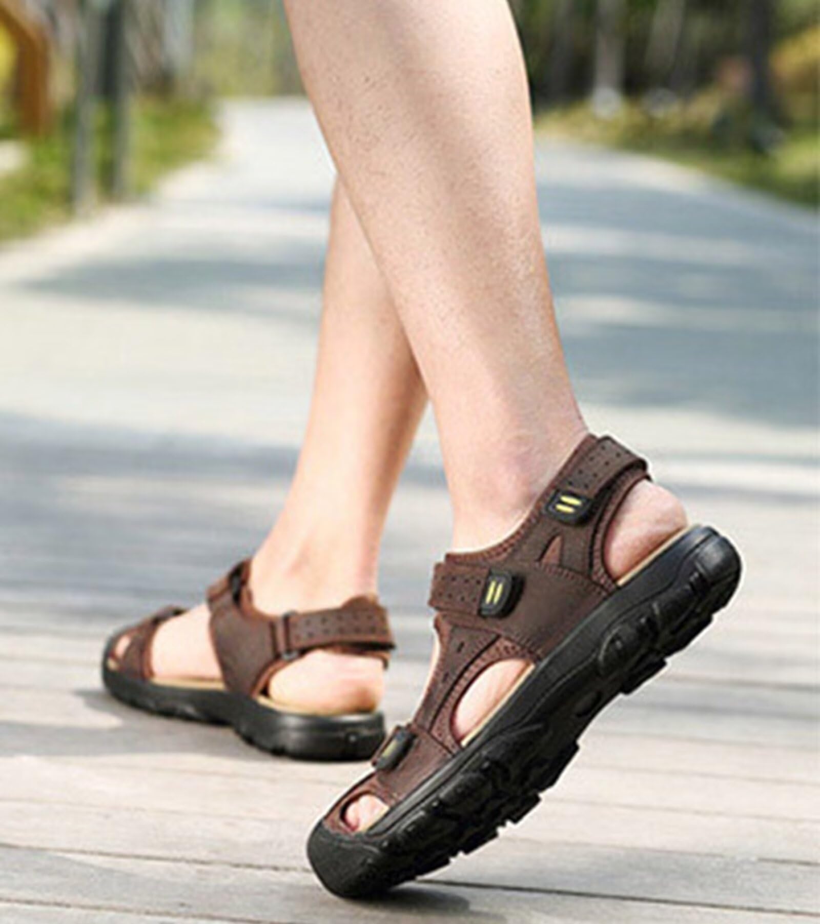 Rivccku Hombre Sandalias Cuero de Verano Hombres Sandalia de Playa Punta Cerrado Sandalias Deportivas Exterior Sandalias de Senderismo Zapatos Verano 38-50