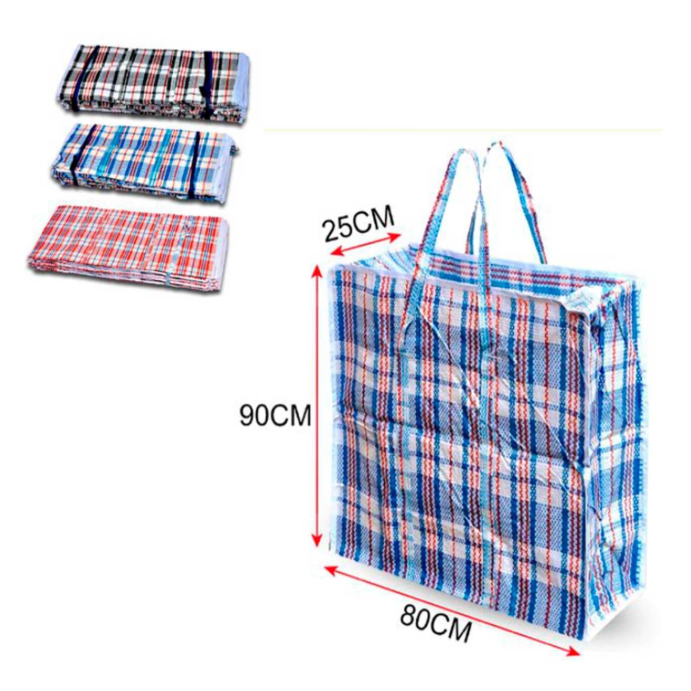 AC - Pack de 12 bolsas plásticas de rafia - Incluyen cremallera y asas - Reutilizables, mudanzas, almacenamiento de ropa, mantas - 80 x 90 x 25 cm - Color Aleatorio