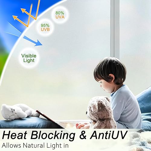 Miniatura 2 de Qualsen - Lámina esmerilada para ventana de vidrio para privacidad, color blanco mate, no adhesiva, se adhiere por estática, protección UV, para las