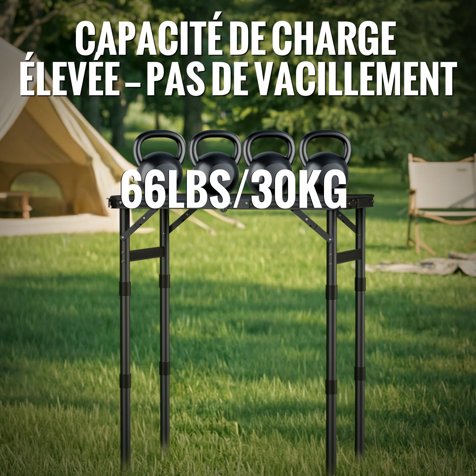GARLLEN Table de Camping Pliante avec Plateau en Plastique imperméable, Table de Pique-Nique Portable avec 3 hauteurs réglables, Cadre en Aluminium, Table d'extérieur pour Barbecue, Camping | Table Pliante Exterieur à 3 Hauteurs Réglables,Table de Pique-n