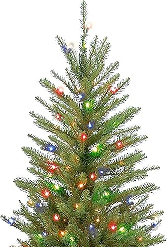 Miniatura 7 de National Tree Company Árbol de Navidad artificial delgado preiluminado, verde, abeto Dunhill, luces multicolor, incluye soporte, 6.5 pies