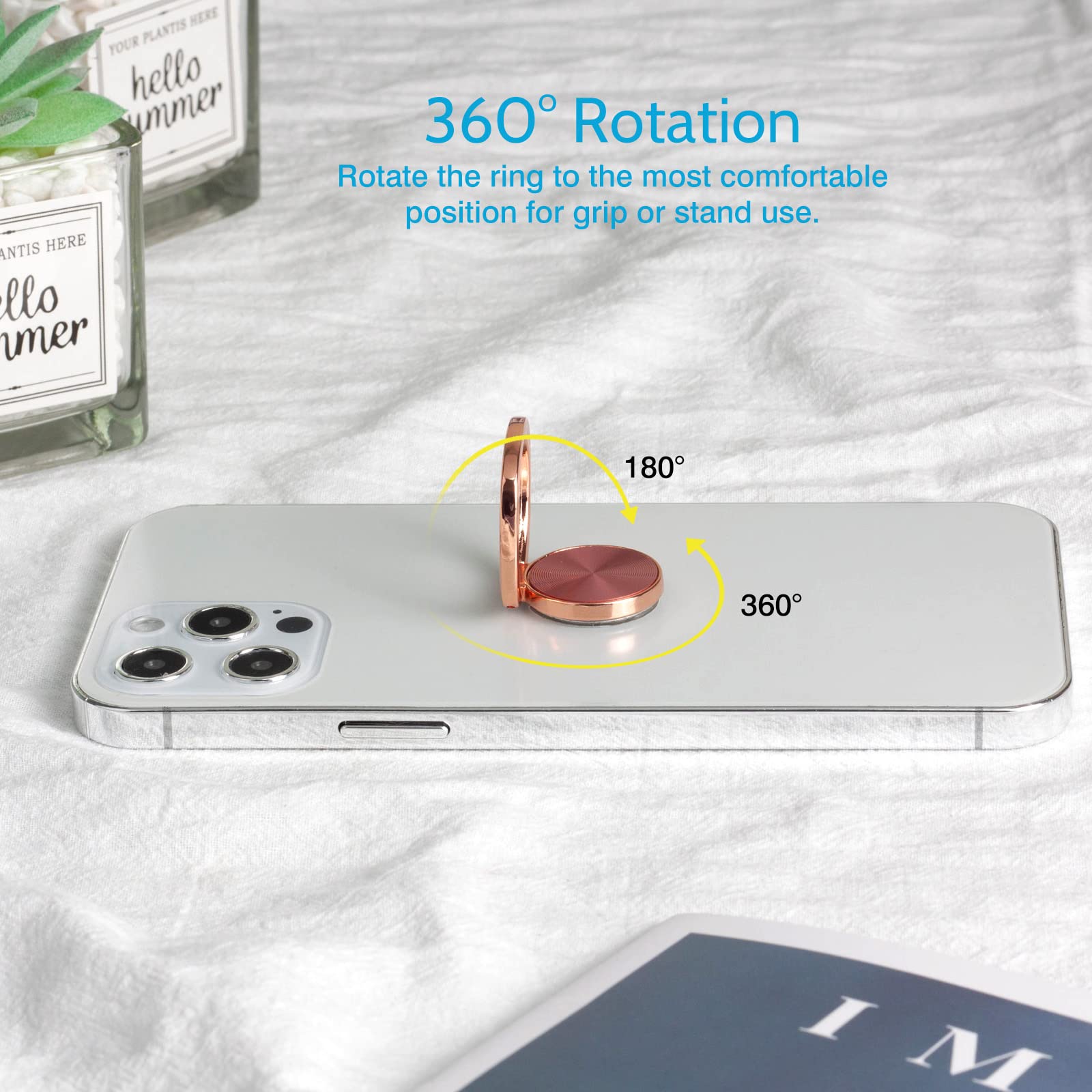 [Confezione da 2] Supporto ad anello per telefono cellulare con struttura arrotondata, rotazione a 360 gradi, con impugnatura in metallo lucido, accessori per smartphone (oro rosa)