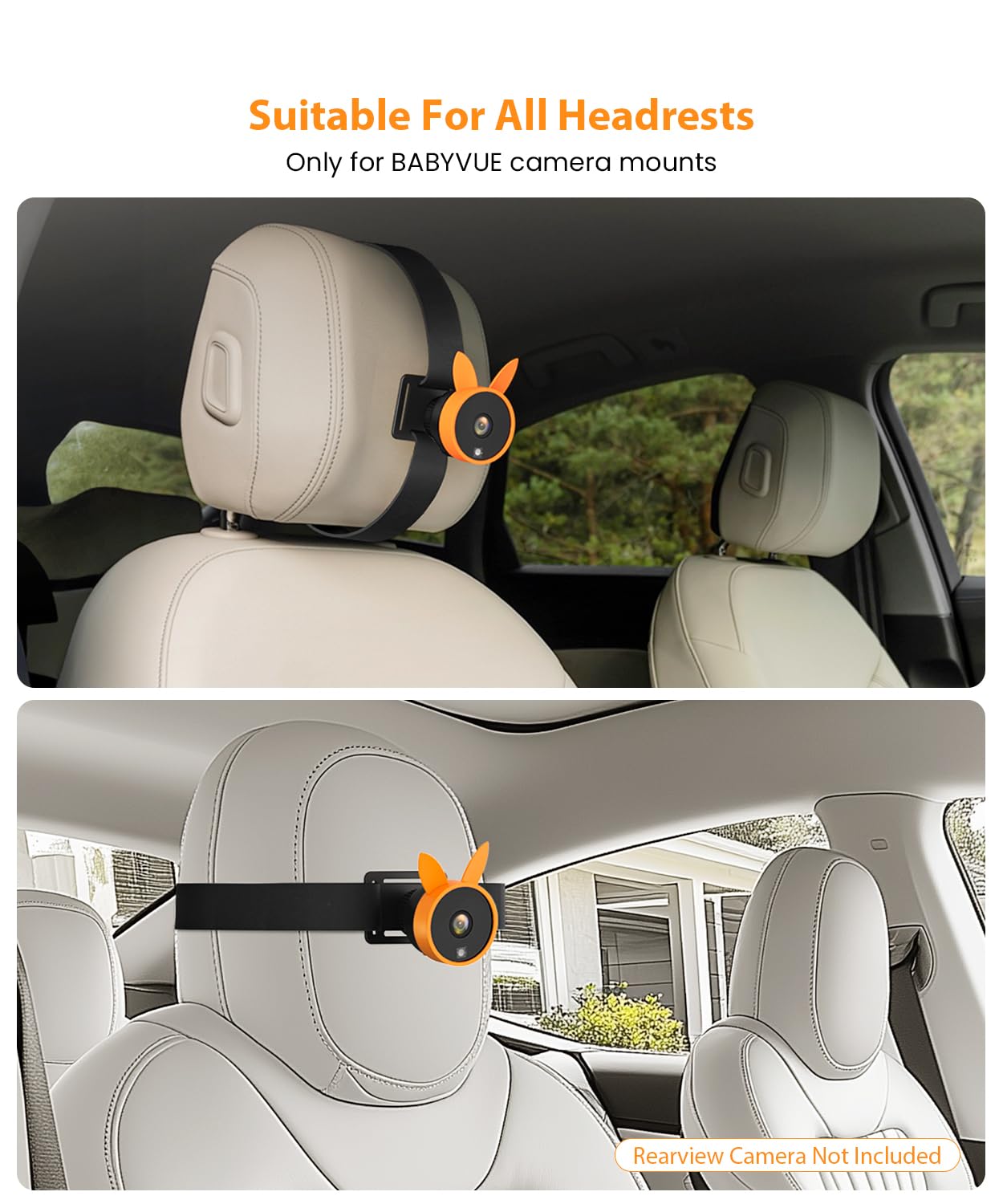Babyvue Strap Bracket for BV2 Baby Car Camera with USB, 4.5" 1080P Easy Setup Backseat Camera with Flexible 360 Rotation, Clear Picture Rear Facing Car Seat Baby Monitor