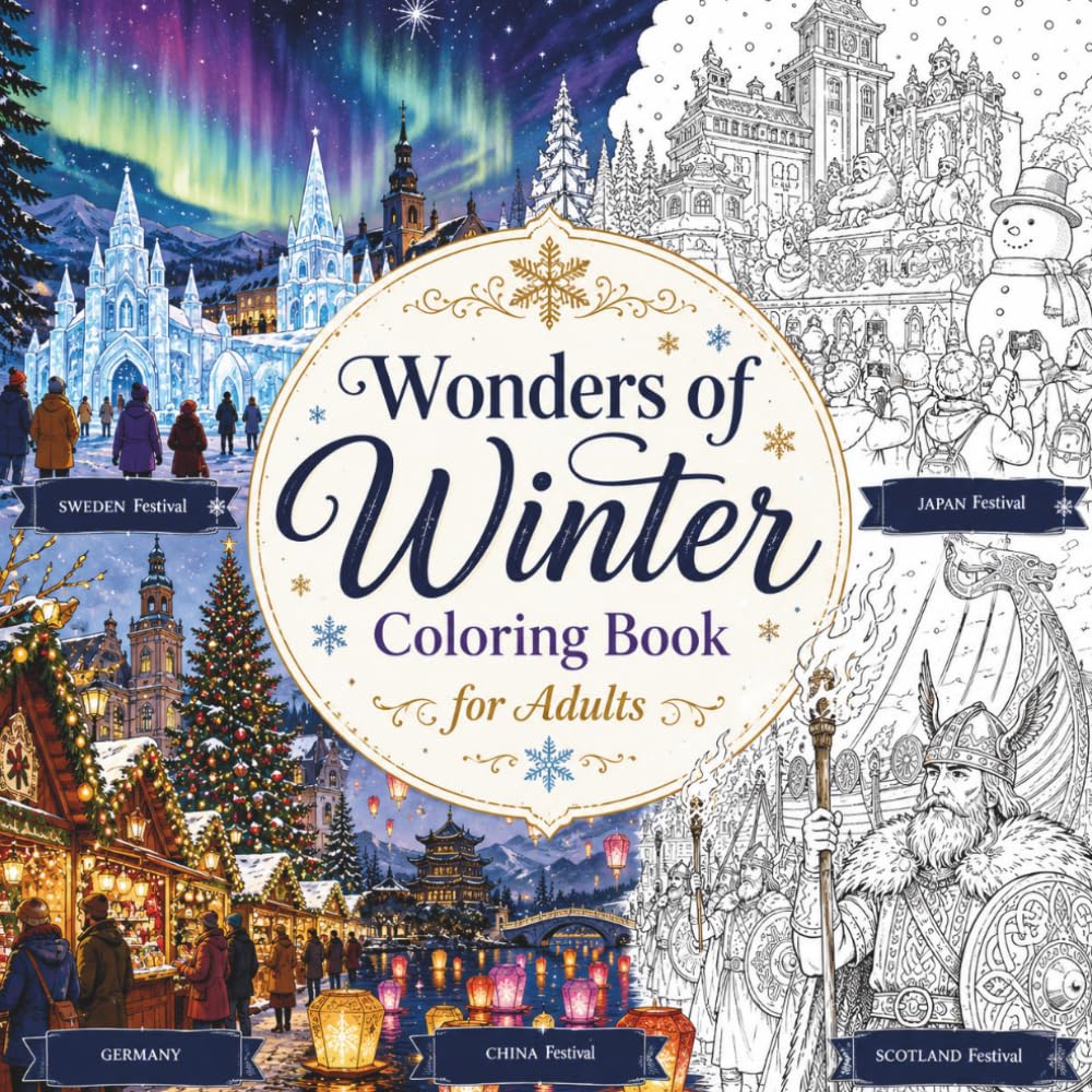 WONDERS OF WINTER Coloring Book for Adults: Celebrating Festive Traditions and Winter Magic Around the World