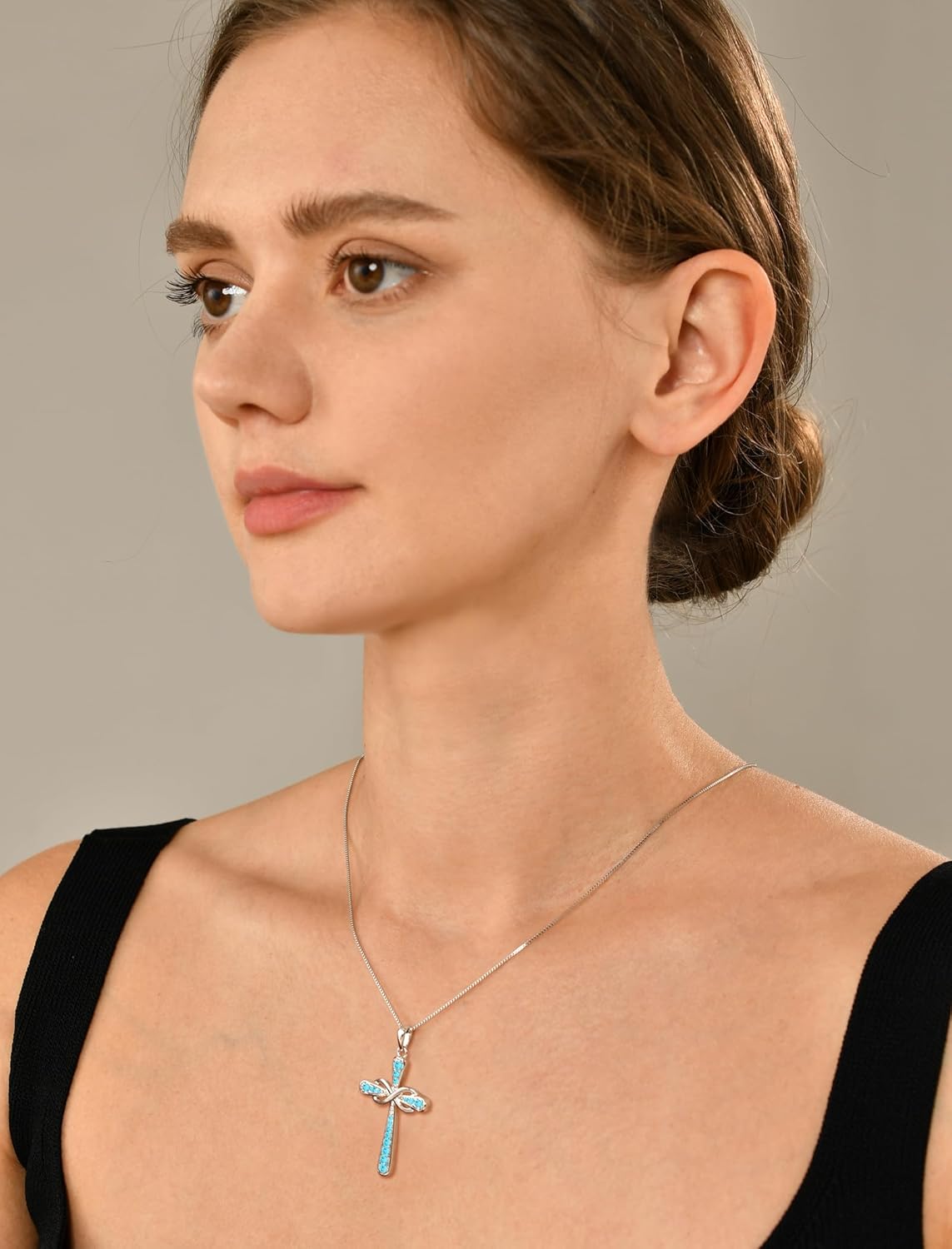 YL 925 Sterling Silver Cross Necklace for Women Halo Infinity Pendant Birthstone Jewelry for Mom - Image 2