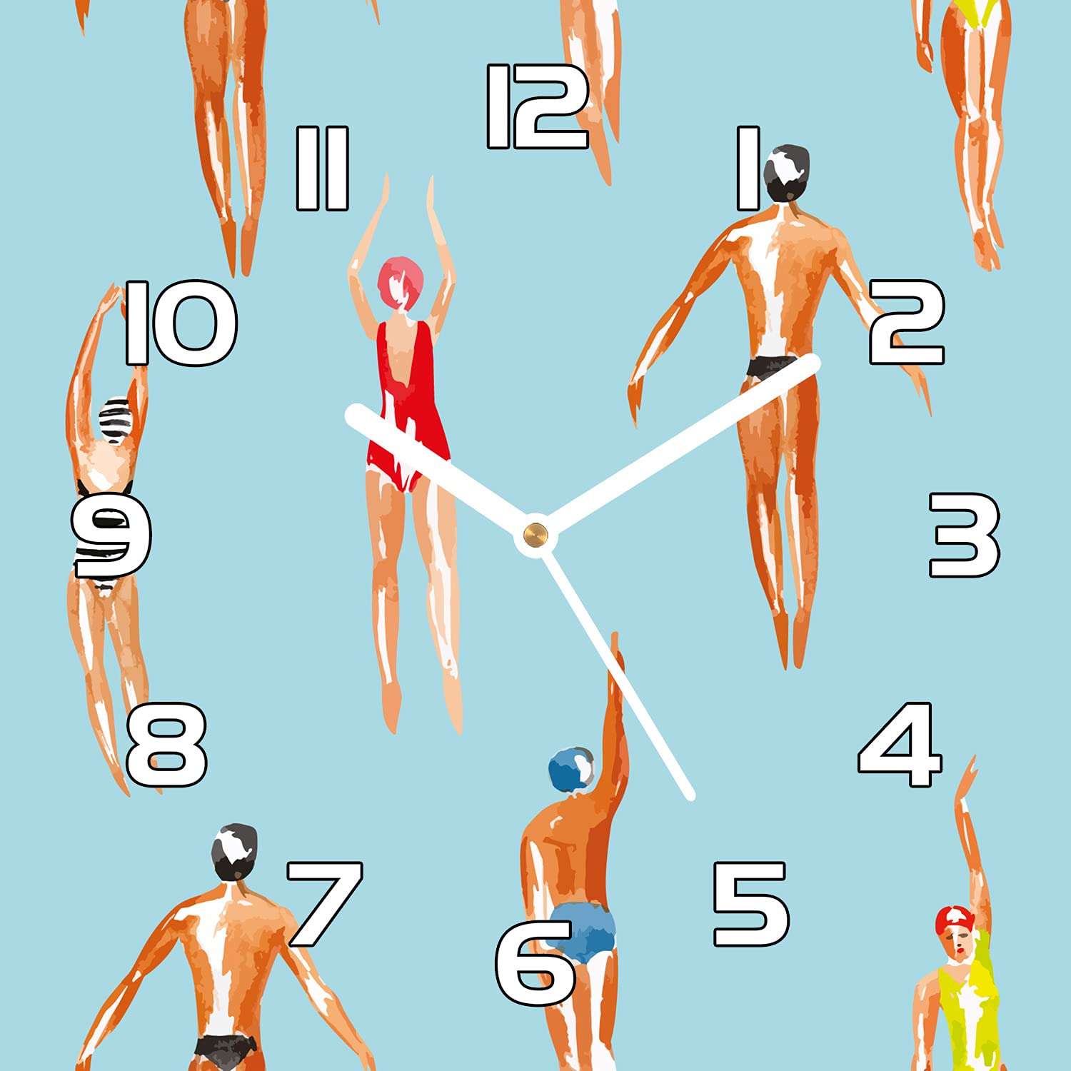 Horloge en verre de sécurité 30x30 cm Coloray au design moderne Nageurs