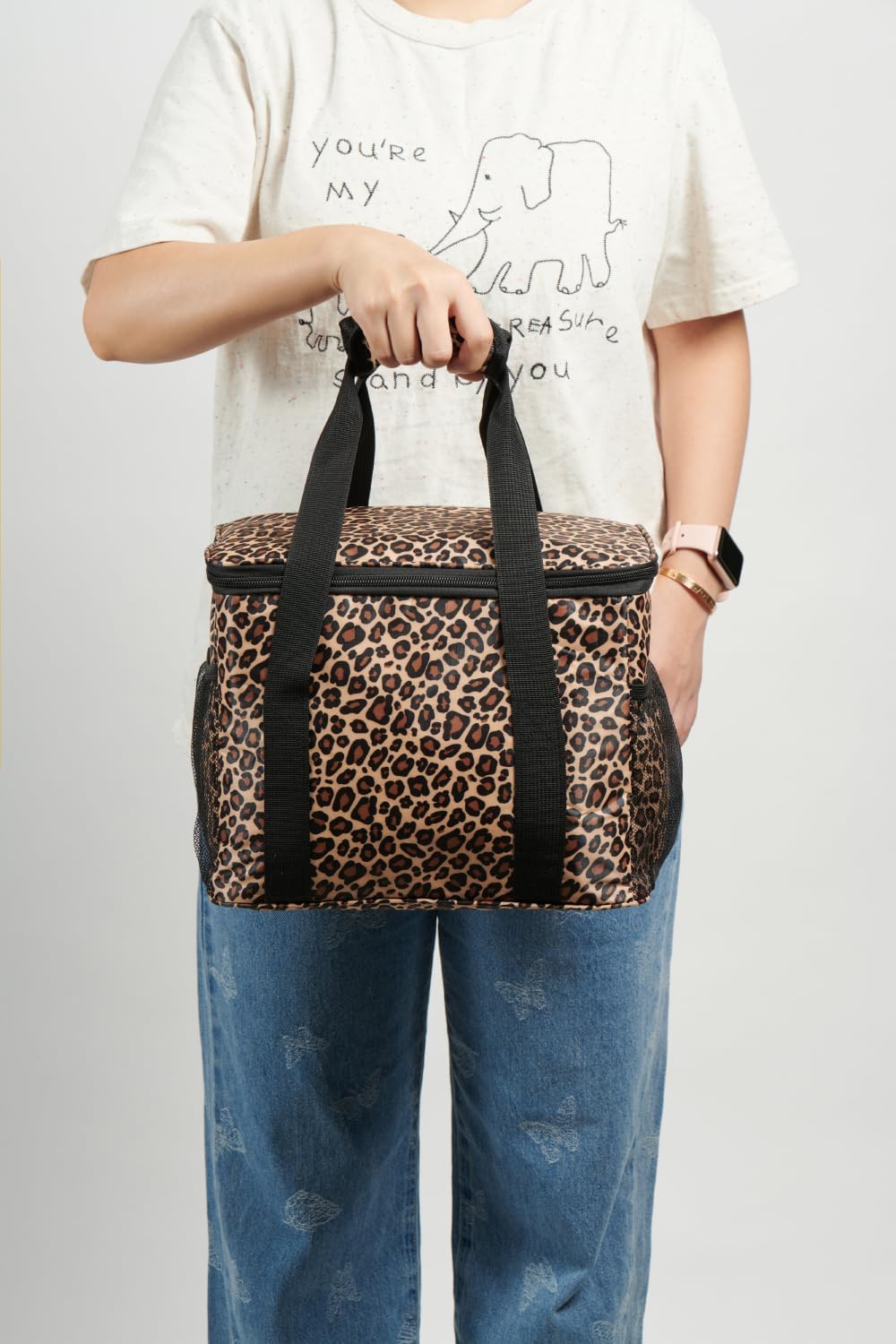 YELAIYEHAO Insulated Lunch Bag, 11.8 x 9 x 8.2 inches, Leopard Print Design, Large Capacity with Multi-Compartments (leopard print, large) - Image 3