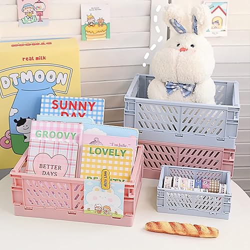 Miniatura 7 de Cestas de almacenamiento de plástico para organizar el escritorio, organizador de cajones de oficina, 2 cajas de almacenamiento plegables pequeñas y