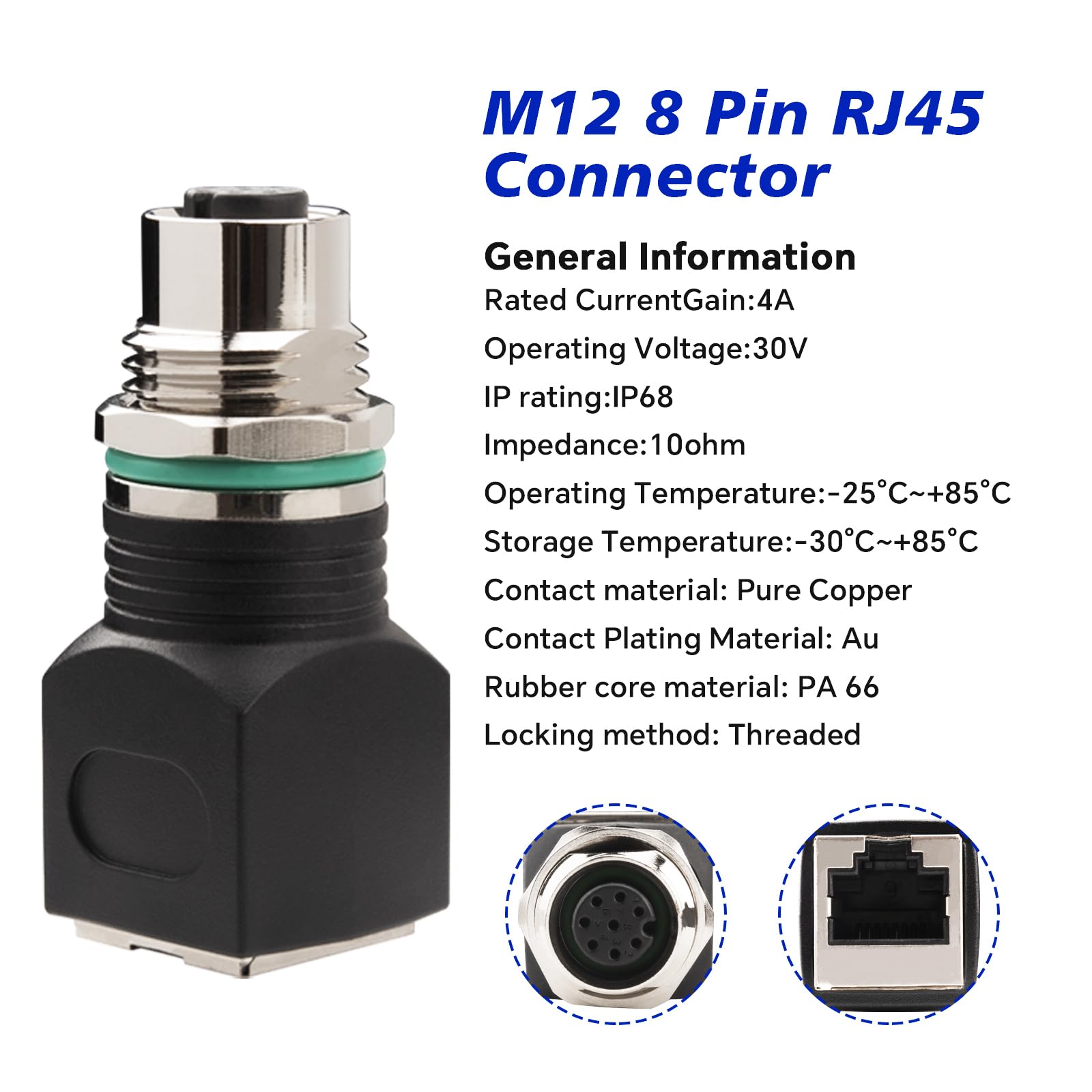 Adaptateur RJ45 femelle M12 femelle 8 broches A-Code, Cat6/Cat5 IP68 blindé Adaptateur Ethernet industriel pour capteur de caméra industrielle Basler
