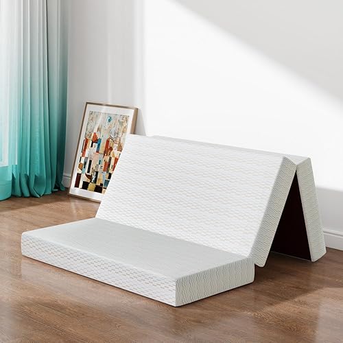 Miniatura 9 de Vipbear Colchón plegable, colchón triple de 6 pulgadas, tamaño Queen, colchón plegable de espuma viscoelástica con funda lavable, cama de piso con