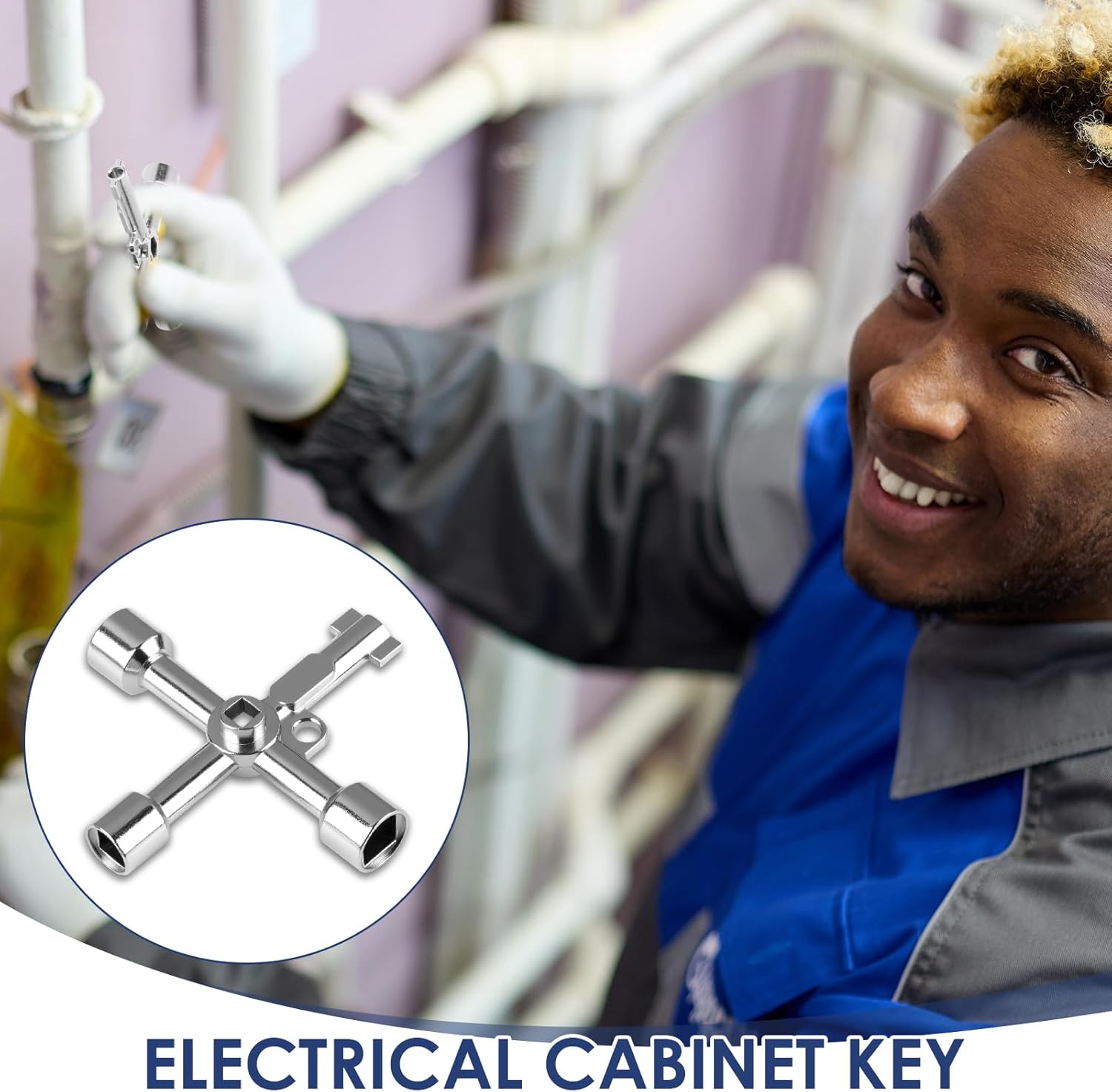 Electrical Cabinet Key, 4 Way 4 IN 1 Utilities Key Multifunctional Polished Triangle/Square/Panel Cross Key for Faucet, Gas Meter, Valve, Spigots Electrical Cabinet Plumbing Plumber Opening (Silver)