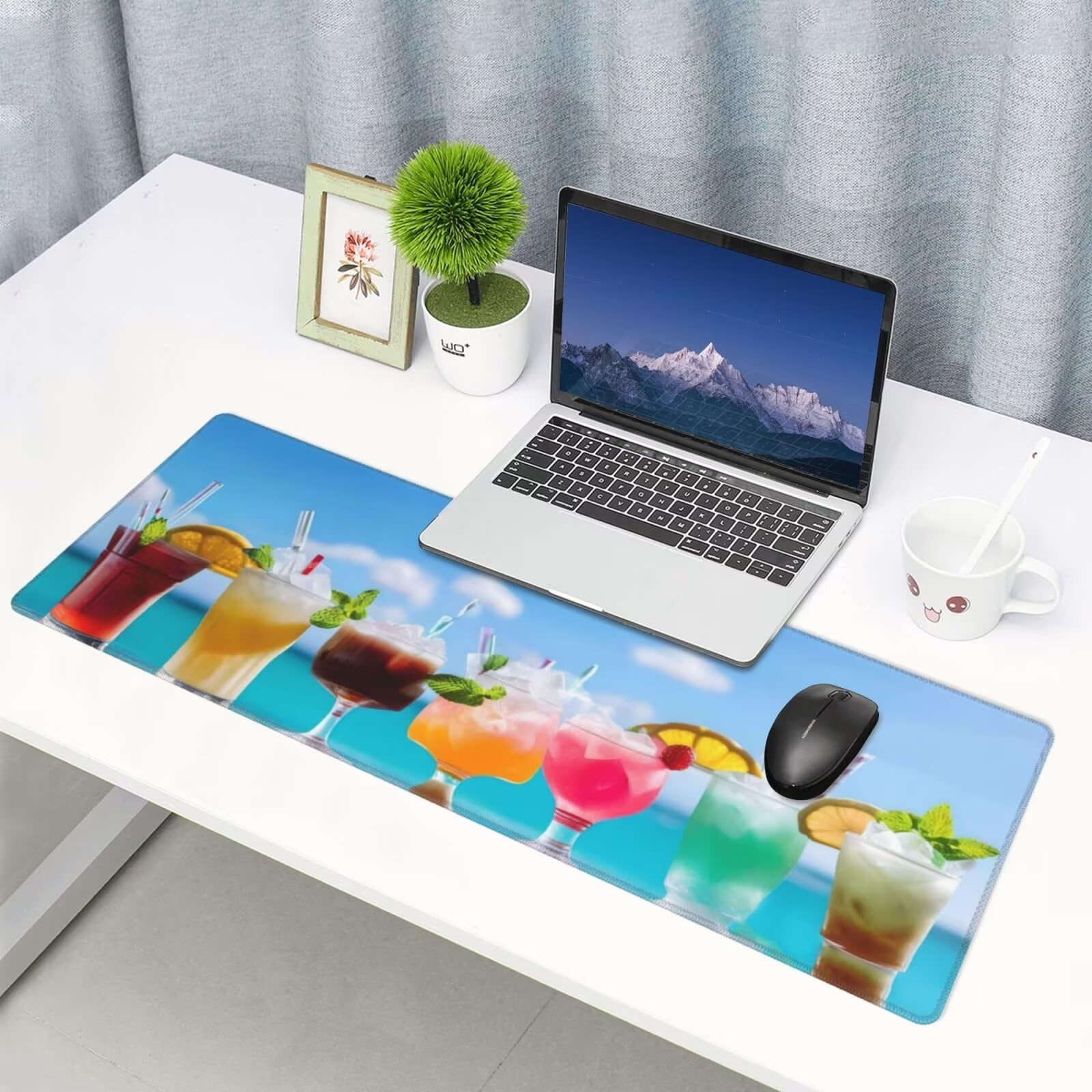 Tappetino Mouse, Tappetino Mouse Gaming Grande XXL 1500x800x3mm Tappetino Scrivania Mouse Pad, Base in Gomma Antiscivolo, Bordi Cuciti,Lavabile, Mousepad per Ufficio e Gaming (Bevande) R-722