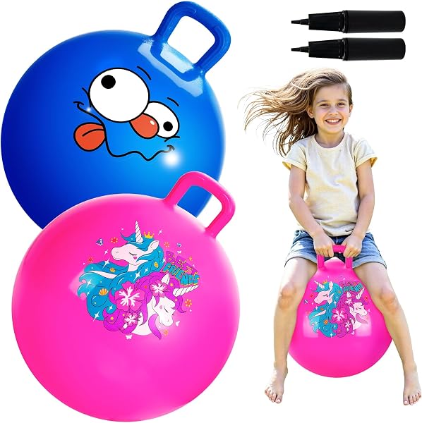 U&C Planet 2er-Pack Hüpfball Hopperbälle mit Griff Hopper Spielzeug für Kinder von 3-8 Jahren Garten Spiel Indoor & Outdoor Spiel Geschenke für Kinder - 1