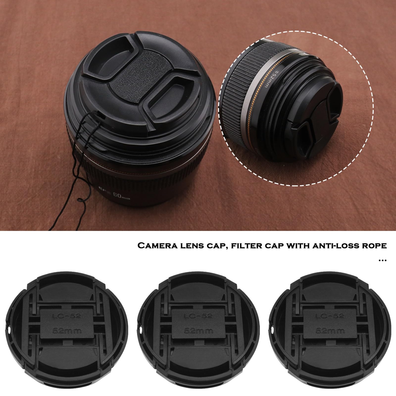 Image secondaire de Lot de 6 Cache-Objectifs 52 mm avec Corde Anti-Perte pour Appareils Photo