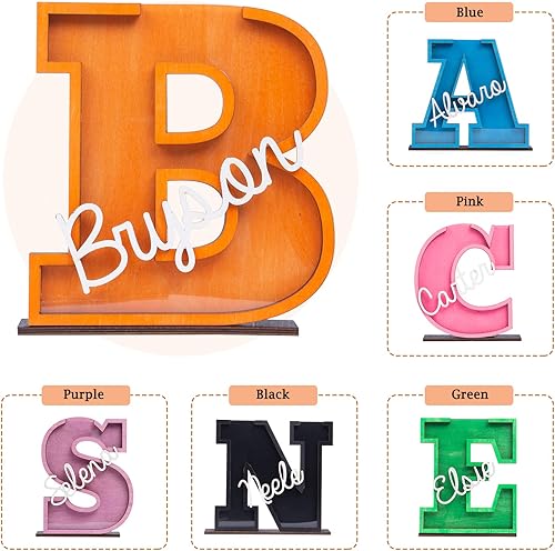 Vista 13 de Alcancía personalizada – Alcancía de madera con letras – Caja de dinero, tanque de almacenamiento de monedas, banco de dinero con nombre Negro