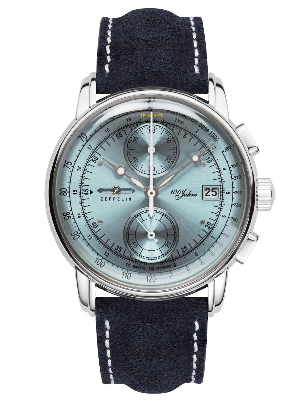 Zeppelin Leather 100 Years Ed. 1 Chronograph|Date|Small Seconds|Tachymeter|Telemeter Analog Dial Color Blue Men Watch - 86704, Blue Band (B0BYK6PF6P) Amazon Price History, Amazon Price Tracker