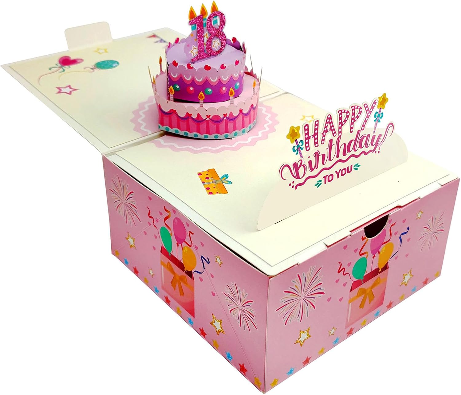 Birthday Money Pull Box - Pop Up Cash Gift Box With 50 Bags & Stickers