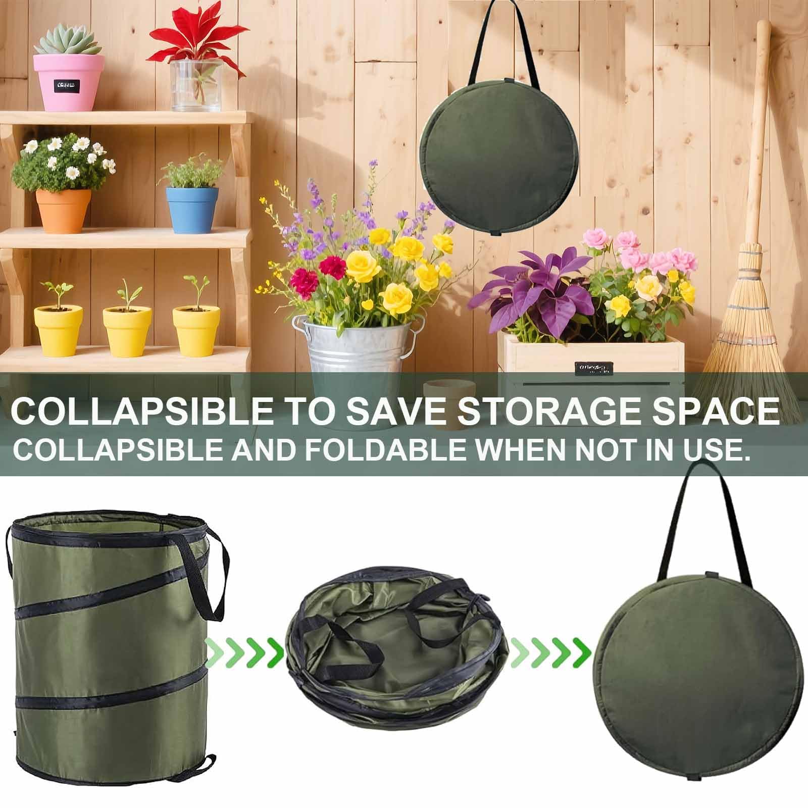 Sac à déchets de jardin et de camping, pliable en tissu Oxford pop-up avec poignées, panier réutilisable pour feuilles et jouets, idéal pour le jardinage, la randonnée, le pique-nique, le soin du
