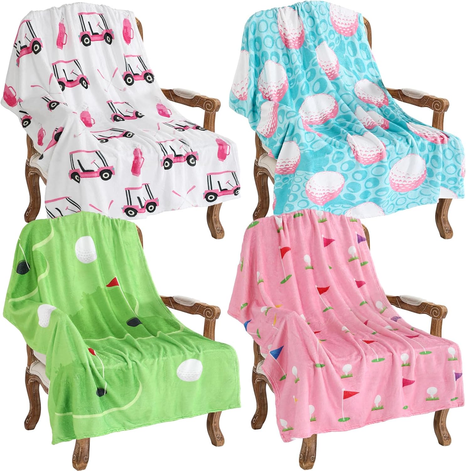 Tegeme 4 Pcs Golf Blanket Gifts for Women Funny Golfing Accessories Gifts Soft Flannel Throw Blankets for Golf Lovers Players Fans Birthday Golfing Club Gift Giving, 40x50 Inches