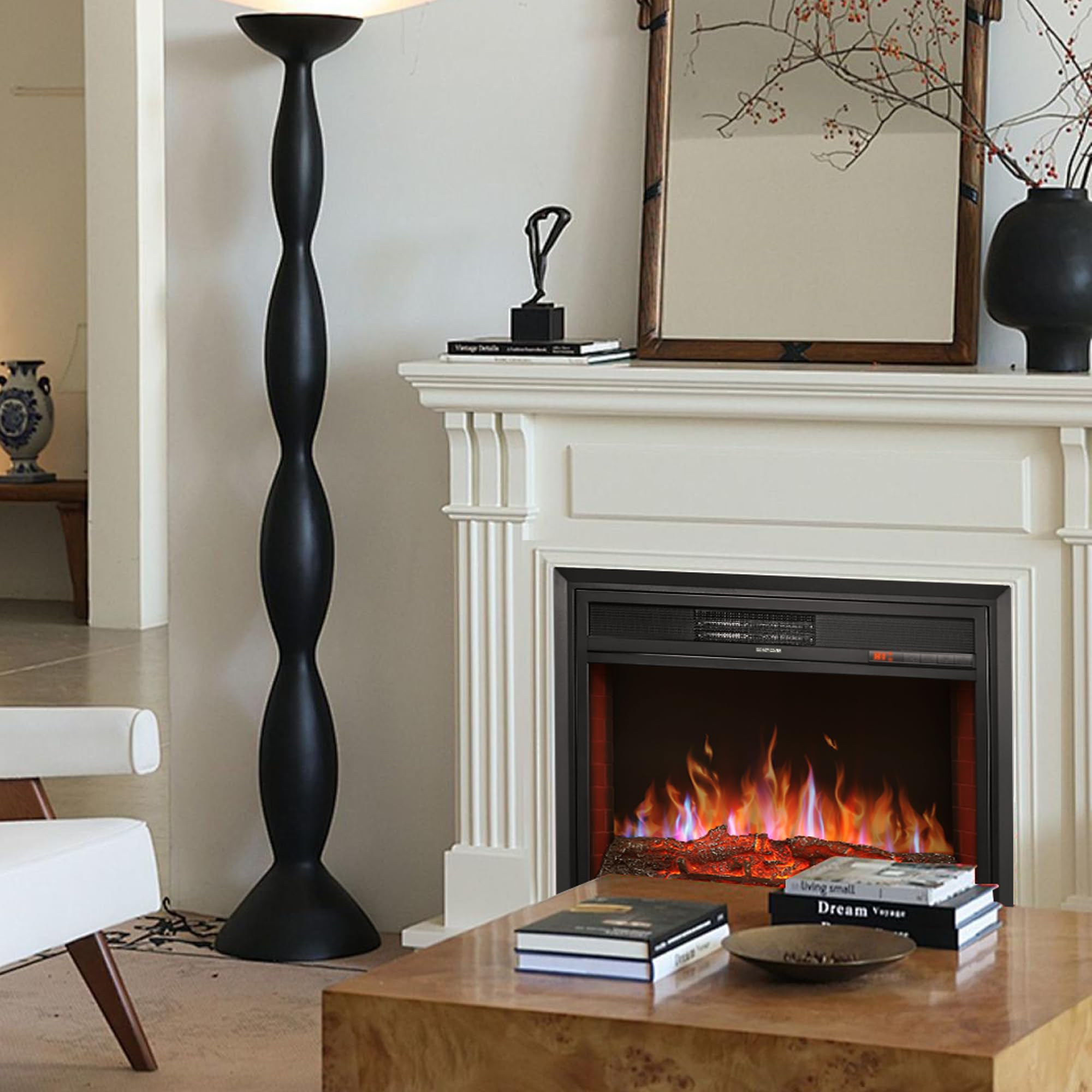 32" Electric Fireplace Inserts - Recessed Fire Place Electric Fireplace Heater for Living Room, Remote Control, 6 Brightness Settings, 8H Timer, 750 | 1500W, (32" W x 22" H) Black