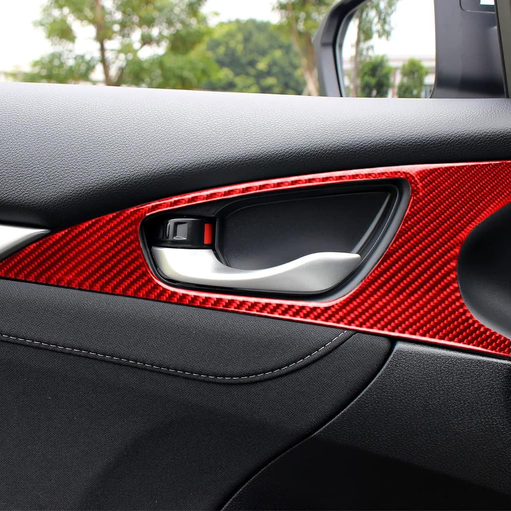 Red Carbon Fiber Interior Front Door Bowl Handle Frame Trim Decals Compatible with Honda Civic 10th Gen 2016 2017 2018 2019 2020 2021 Accessories Stickers
