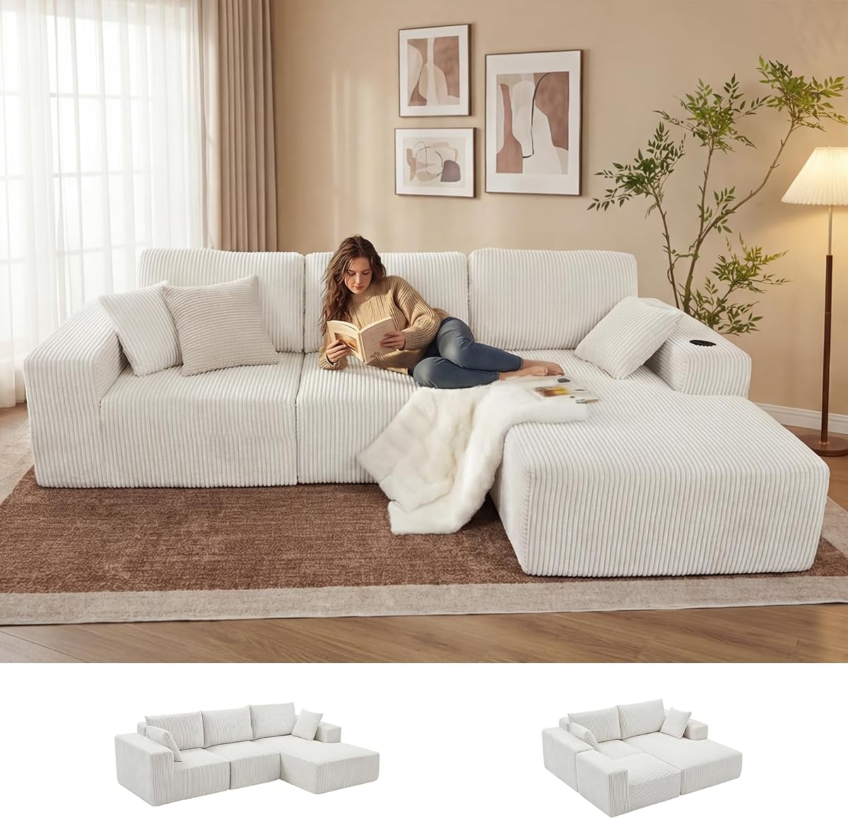 L-Shape Modular Sofa with Chaise Longue